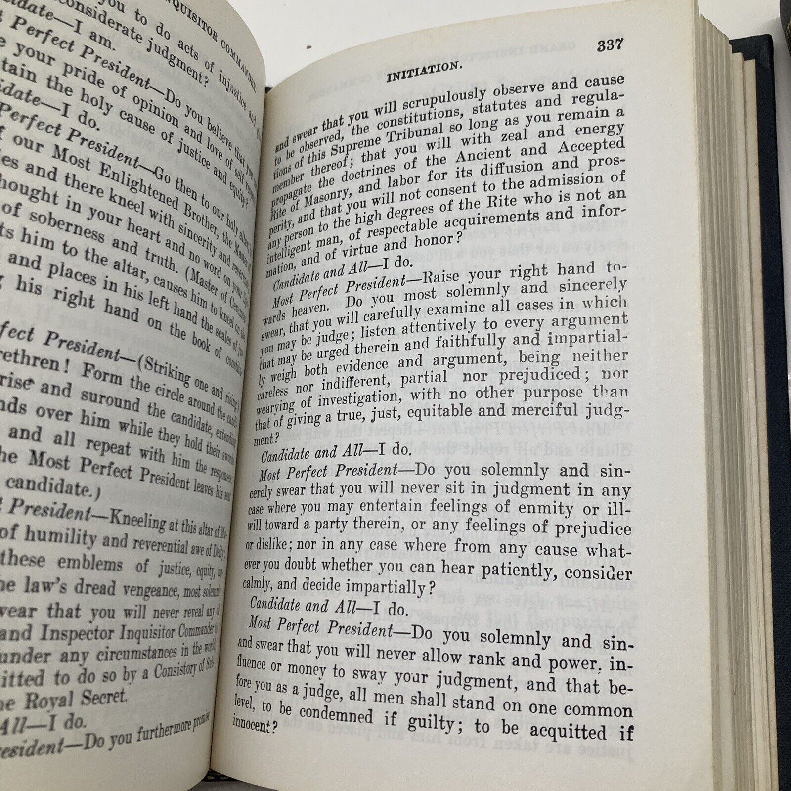Text regarding initiation proceedings with questions for candidates from 'Scotch Rite Masonry Illustrated 1979: The Complete Ritual Jonathan Blanchard'.