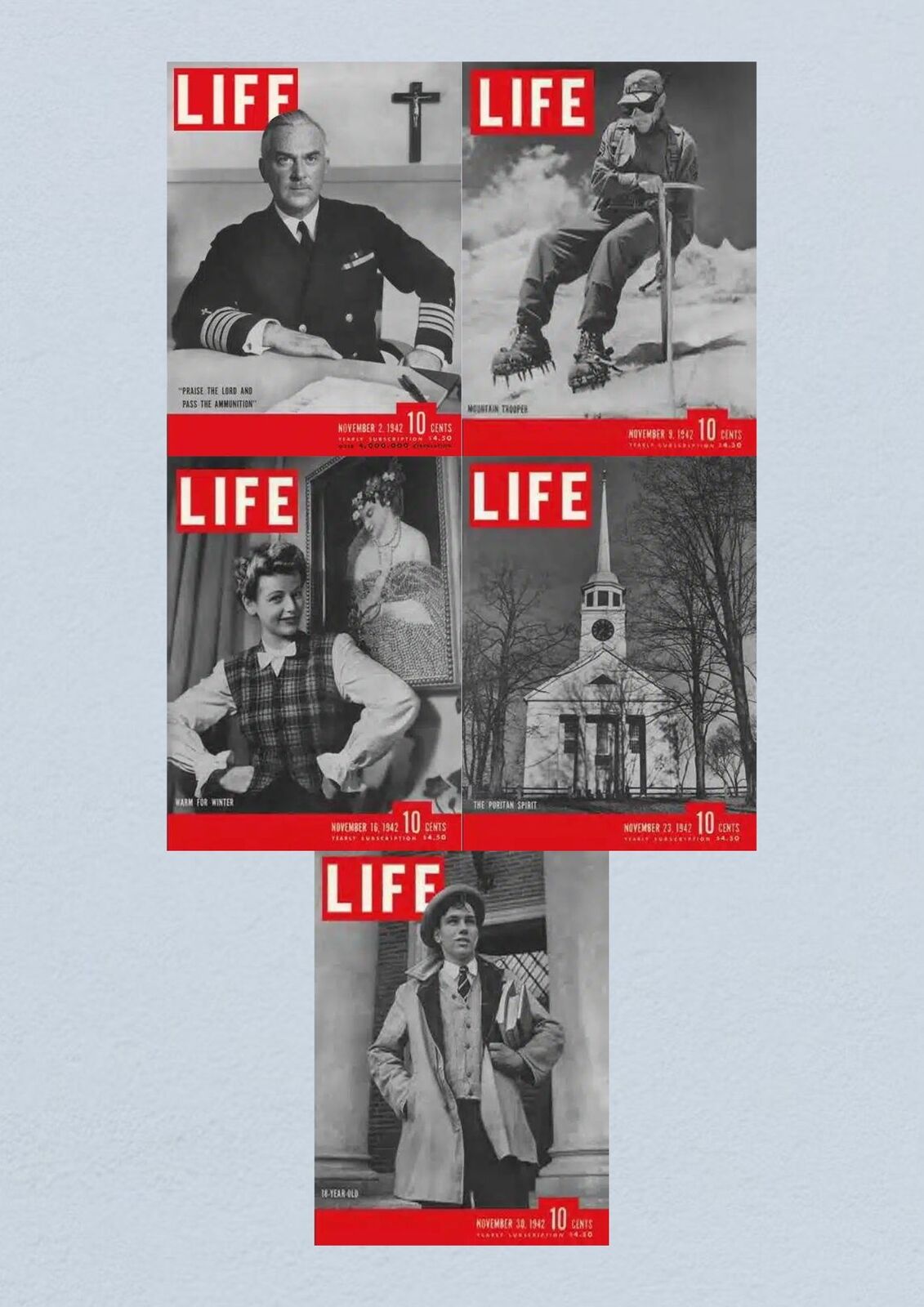 Life Magazine Lot of 5 Full Month of November 1942 2, 9, 16, 23, 30 WWII WAR ERA