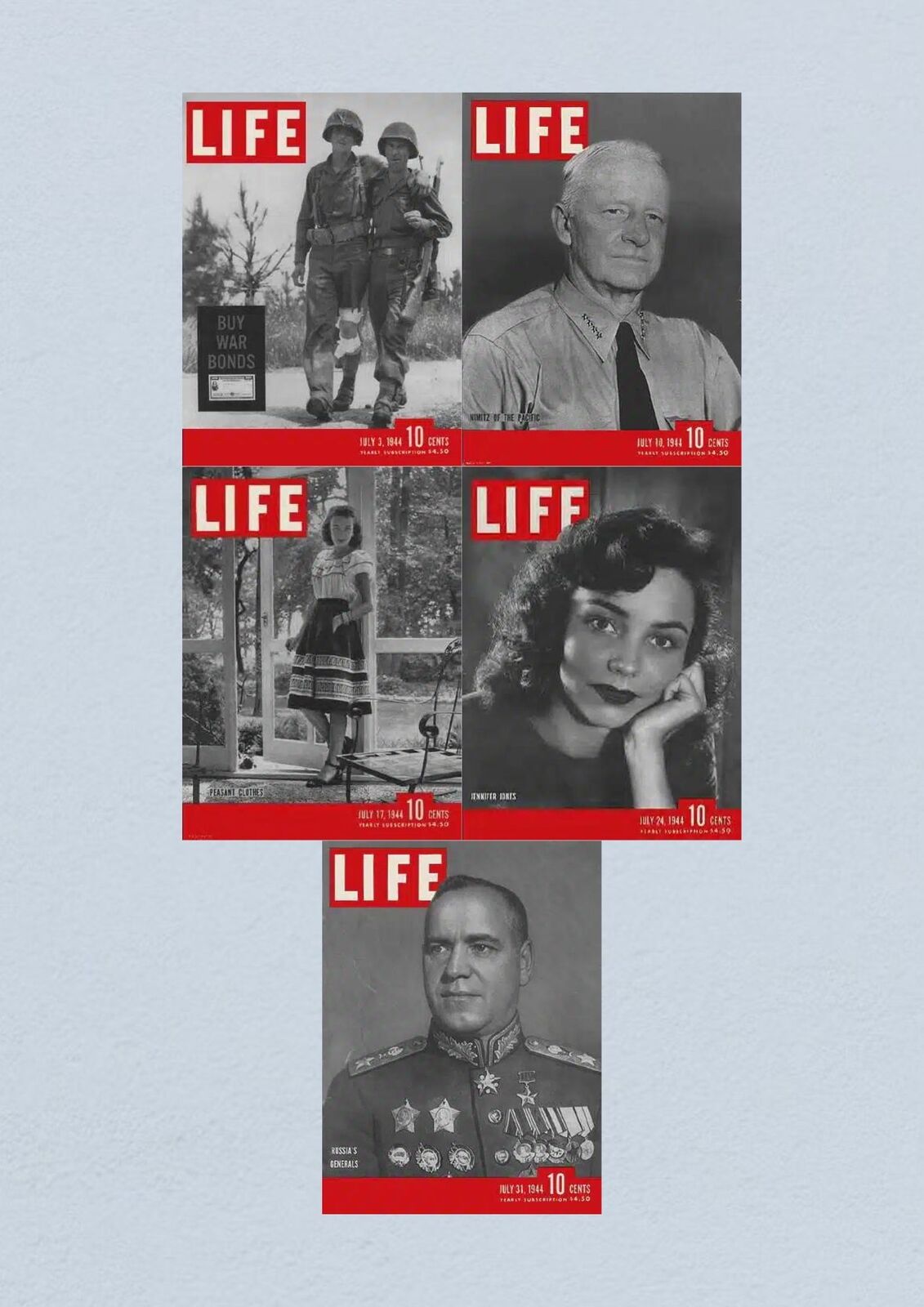 Life Magazine Lot of 5 Full Month of July 1944 3, 10, 17, 24, 31 WWII ERA