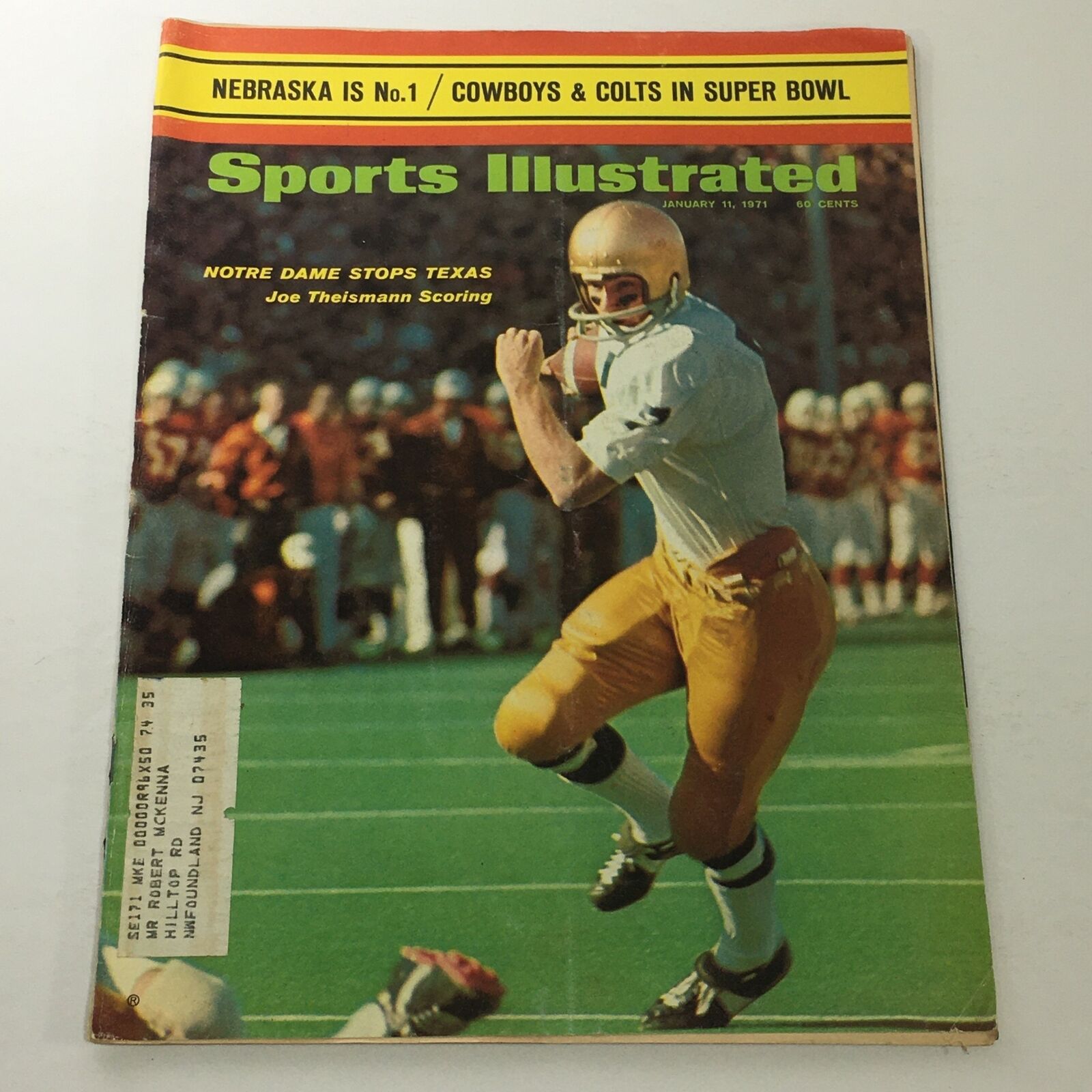 Sports Illustrated: January 11 1971 - Joe Theismann Scoring Notre Dame