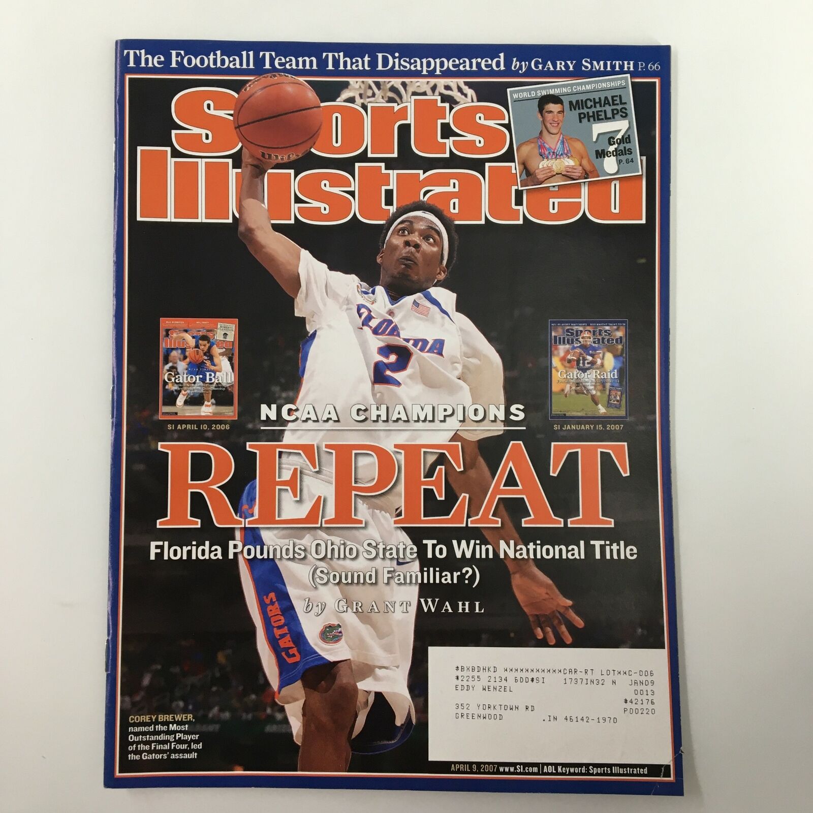 Sports Illustrated Magazine April 9 2007 NCAA Florida Gator's Corey Brewer