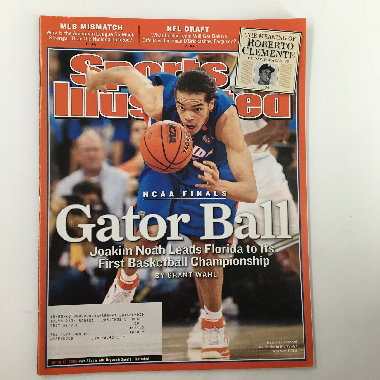 Sports Illustrated Magazine April 10 2006 NCAA Florida Gator Joakim Noah