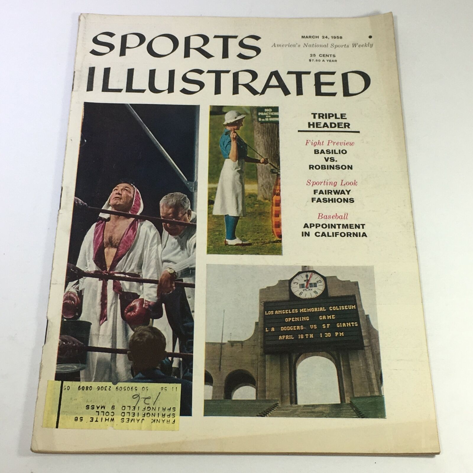 VTG Sports Illustrated Magazine March 24 1958 - Carmen Basilio vs Sugar Robinson