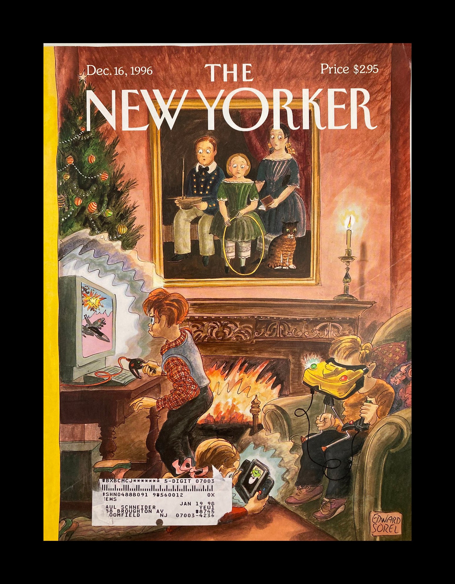 COVER ONLY The New Yorker December 16 1996 Game Night by Edward Sorel