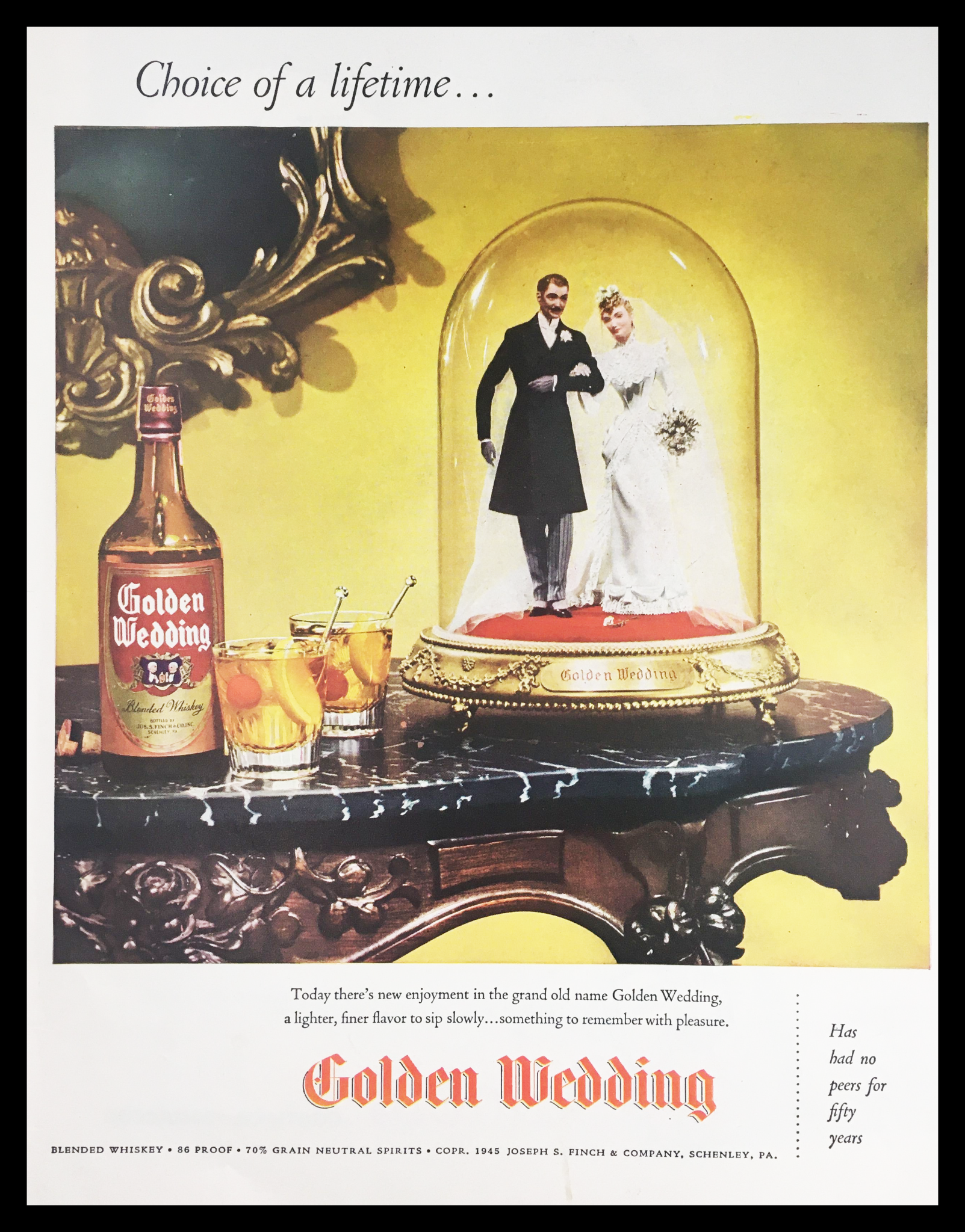 1945 Golden Wedding Blended Whiskey Vintage Print Ad