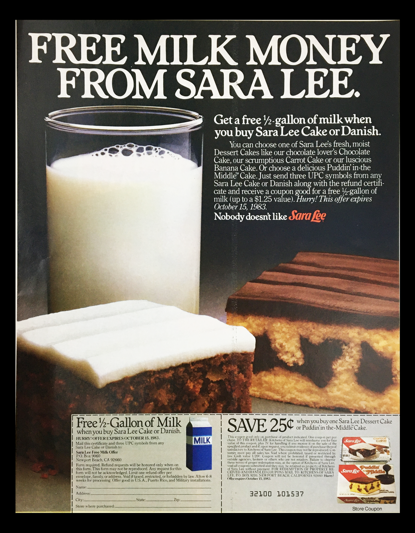 1983 Sara Lee Cake or Danish Circular Coupon Advertisement