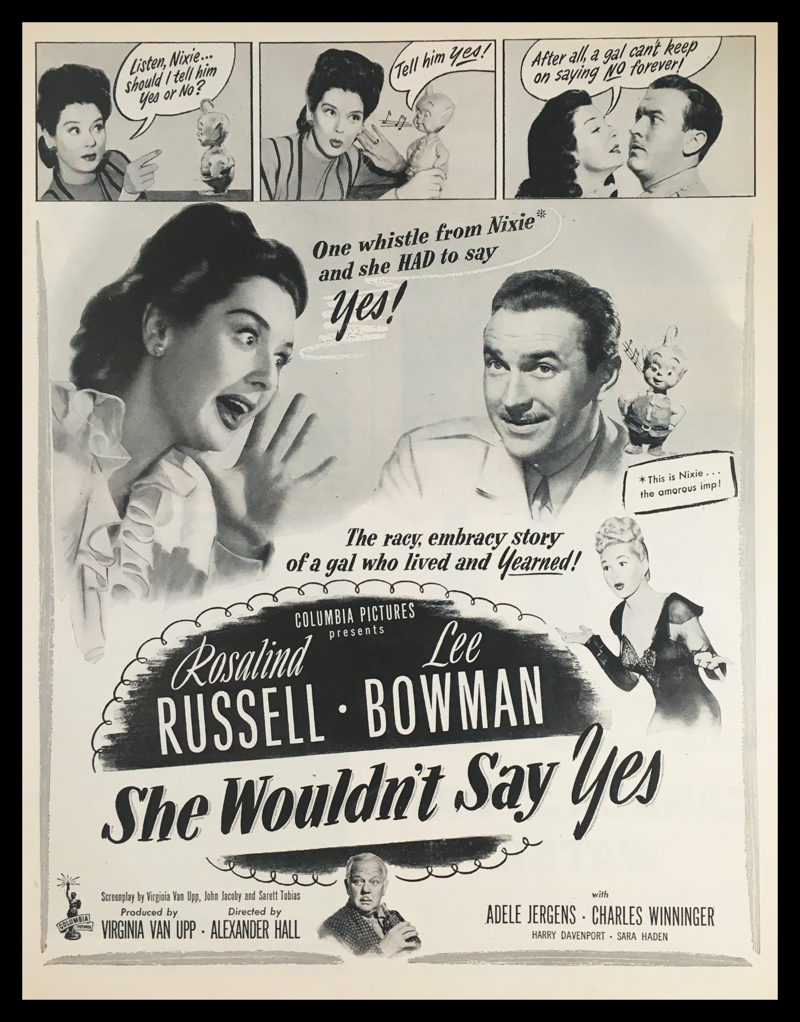 1945 Rosalind Russell & Lee Bomwan in She Wouldn't Say Yes Vintage Print Ad