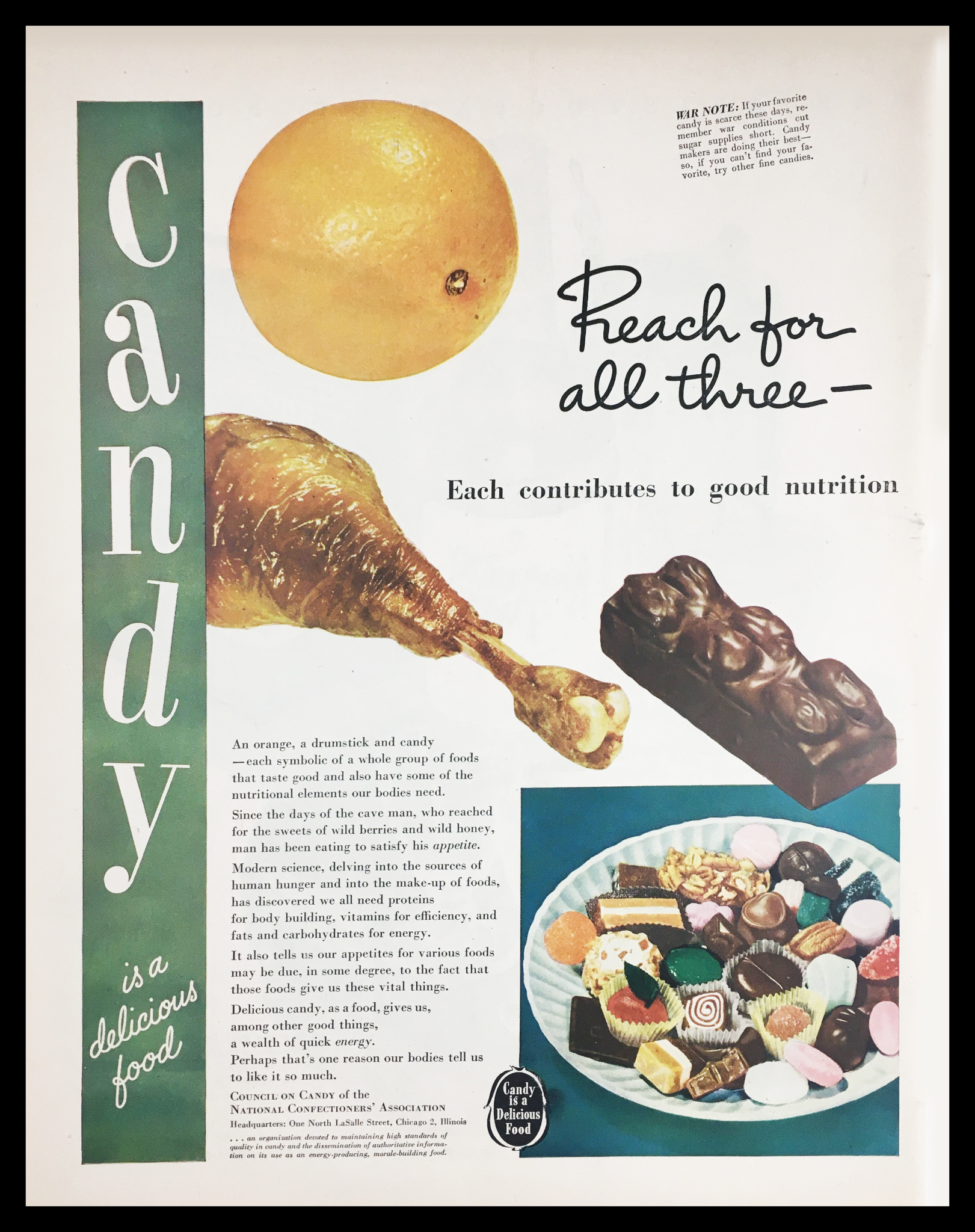 1945 Candy is a Delicious Food Vintage Print Ad