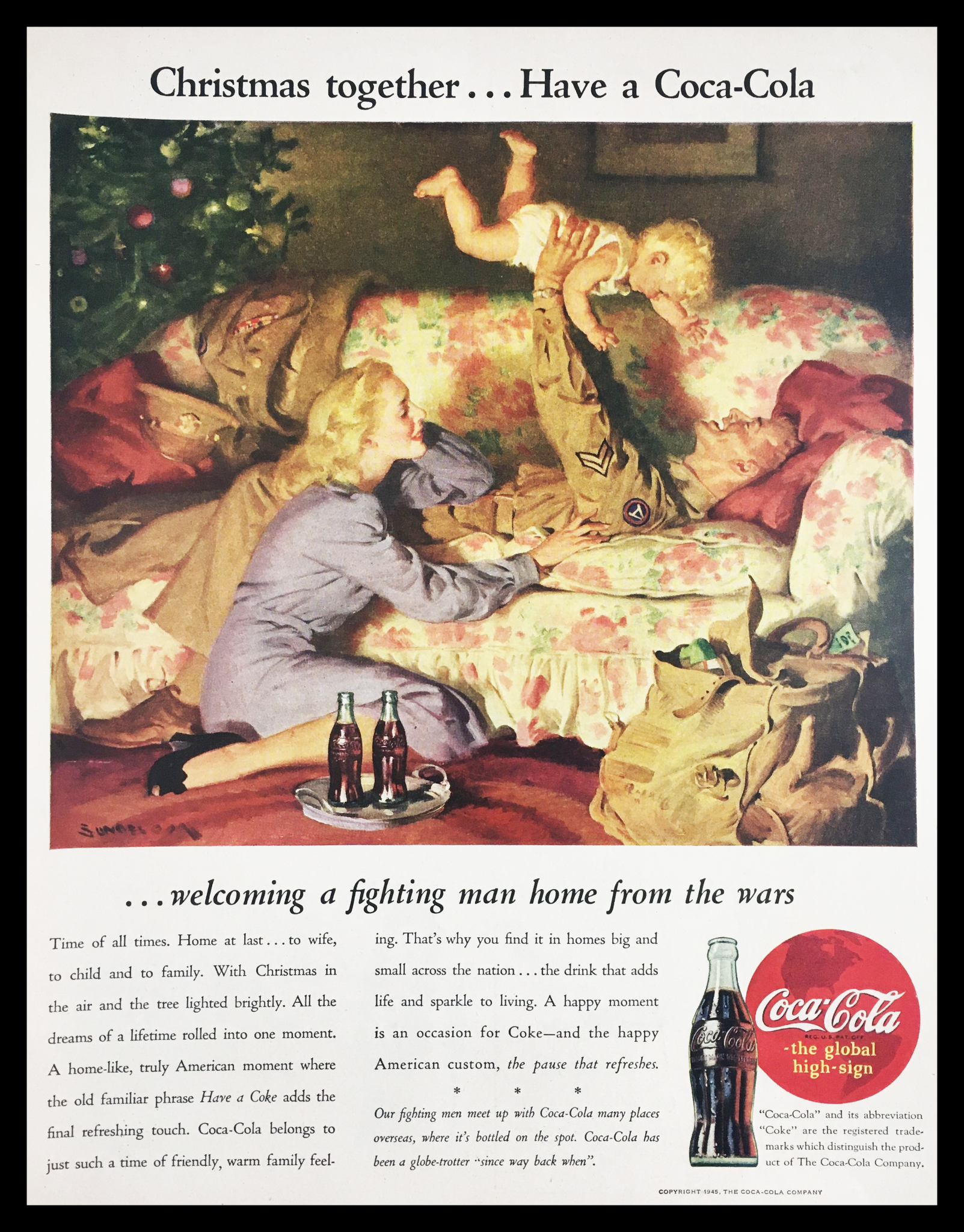 1945 Coca-Cola The Global High-Sign Vintage Print Ad