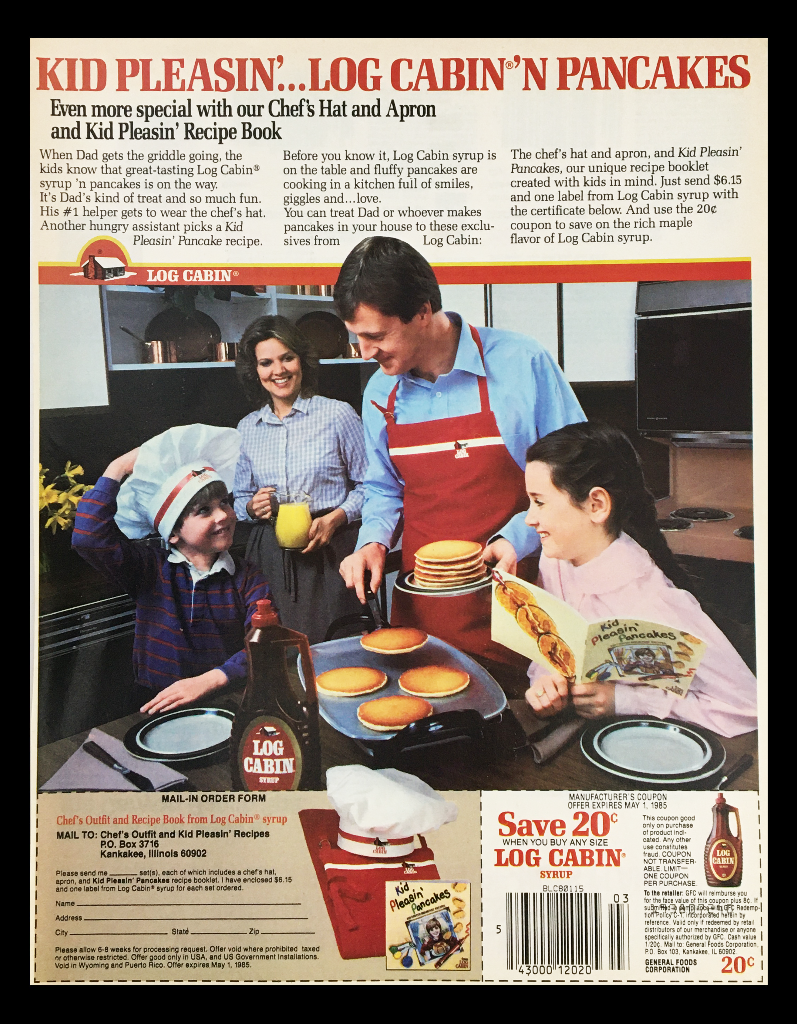 1985 Log Cabin 'N Pancakes Circular Coupon Advertisement