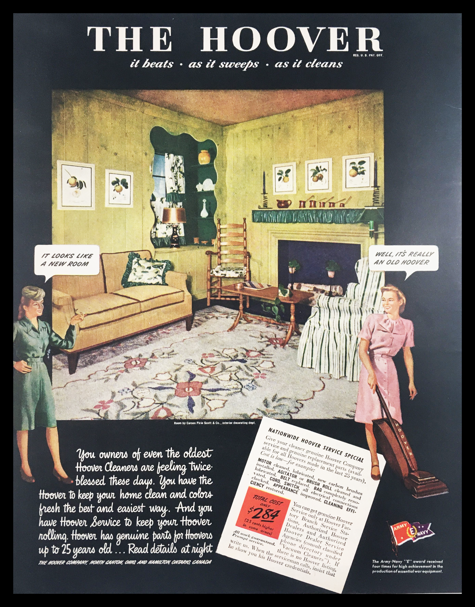 1945 The Hoover Cleaners Vacuum Vintage Print Ad