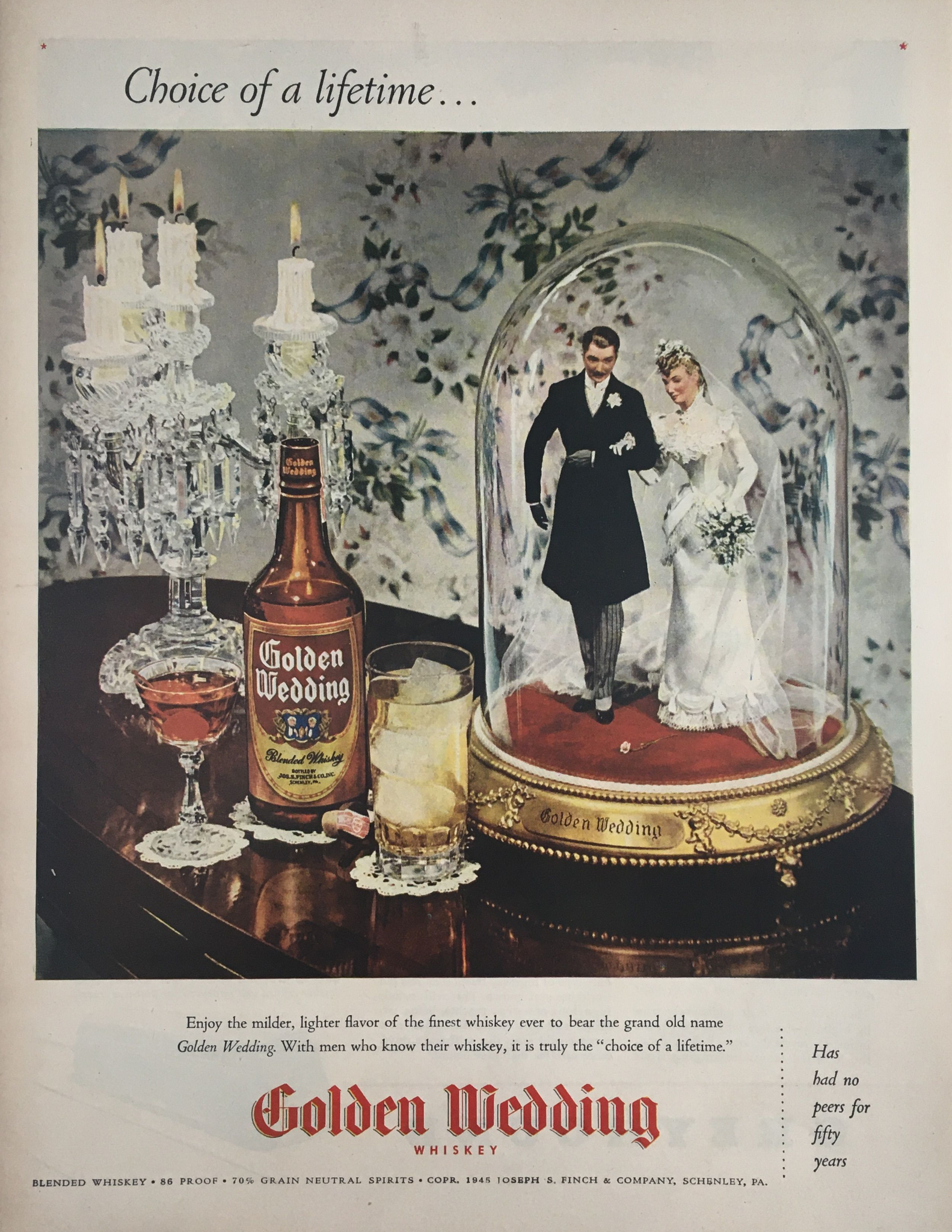 1945 Golden Wedding Blended Whiskey Grain Neutral Spirit Vintage Print Ad