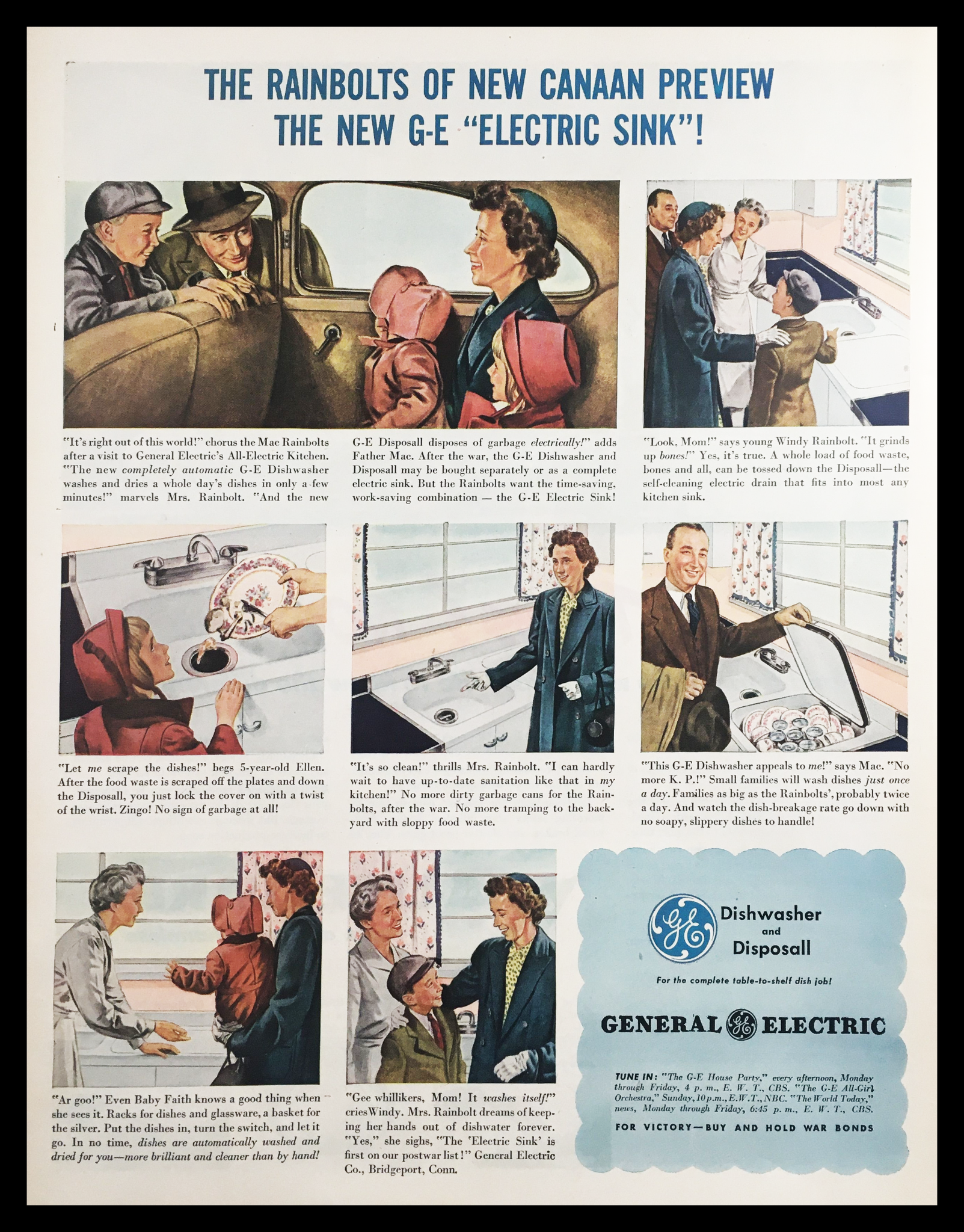 1945 General Electric Dishwasher & Disposall Vintage Print Ad