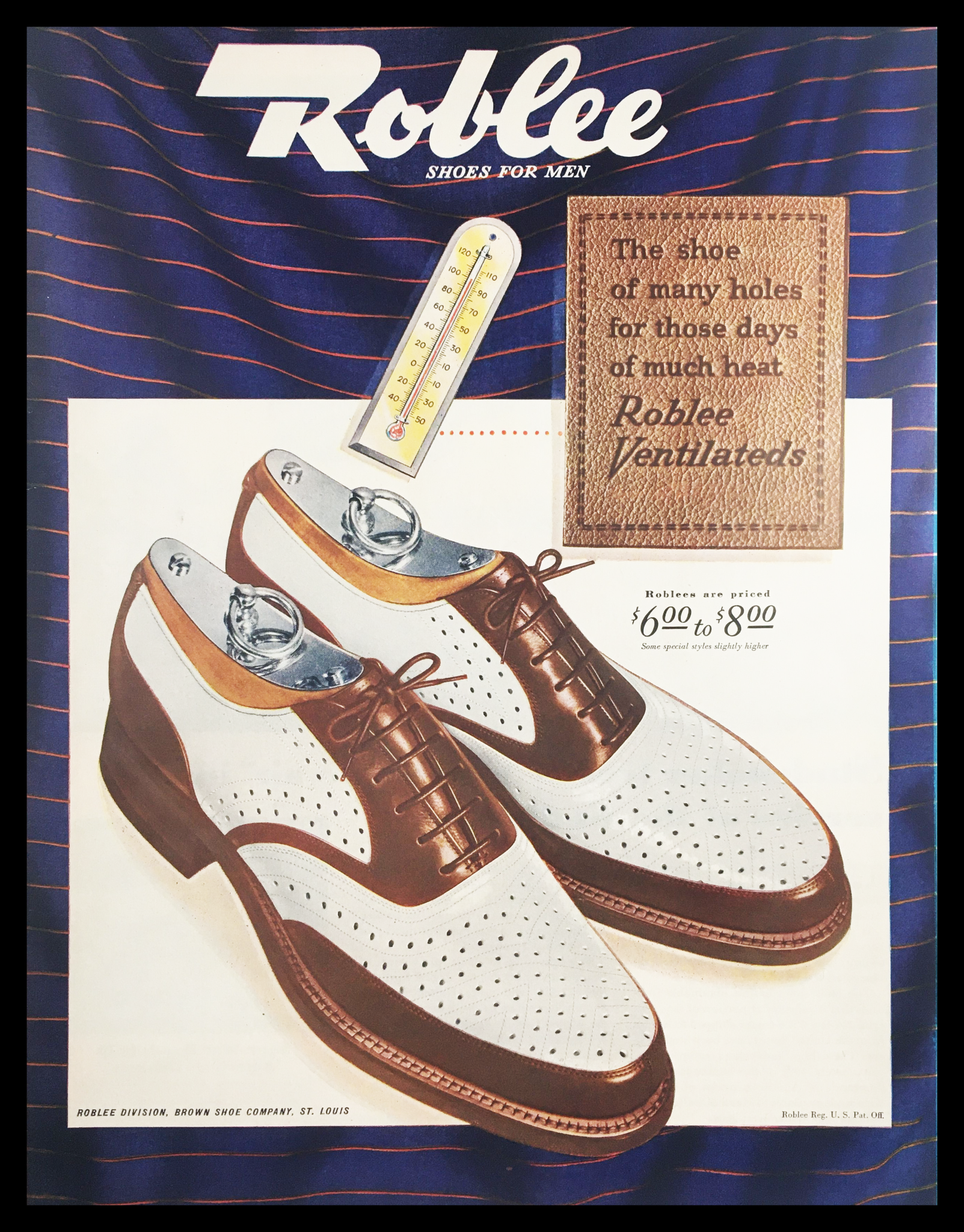 1945 Roblee Ventilateds Shoes for Men Vintage Print Ad