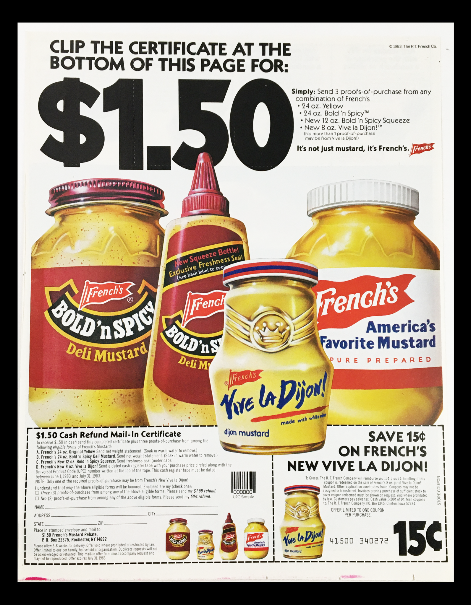 1983 French's America's Favorite Mustard Circular Coupon Advertisement