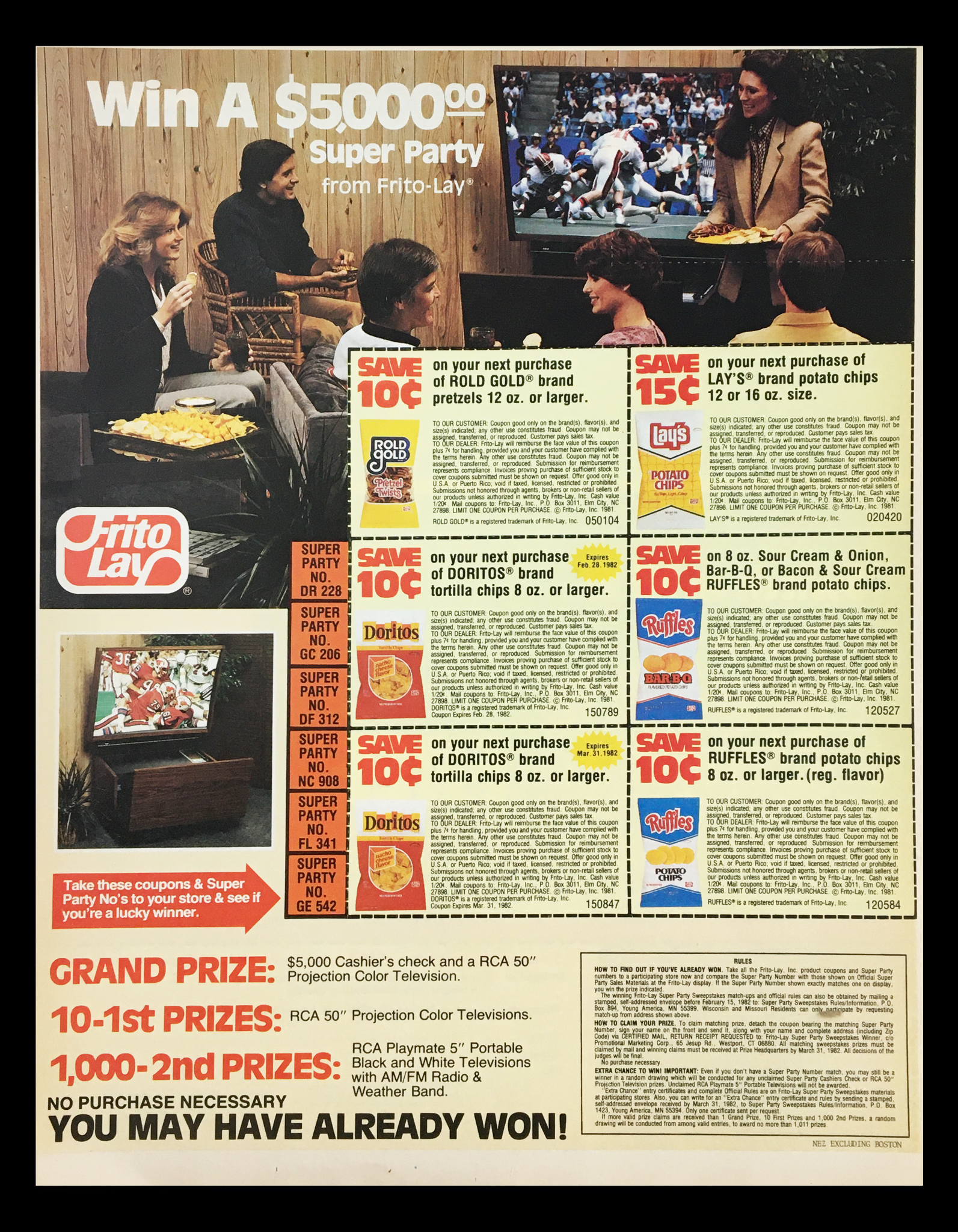 1982 Super Party from Frito Lay Snacks Circular Coupon Advertisement