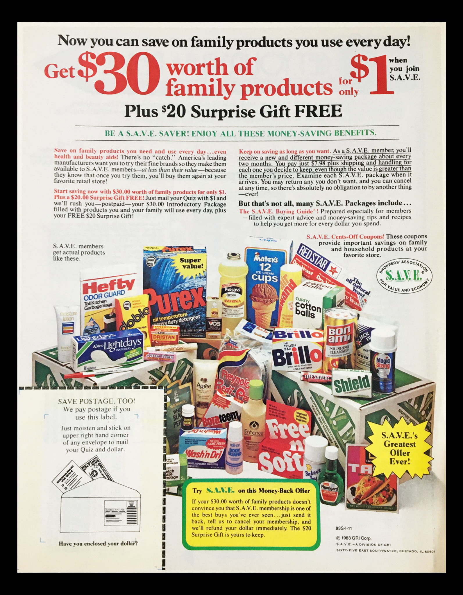 1983 Save Money-Back Offer Products Circular Coupon Advertisement