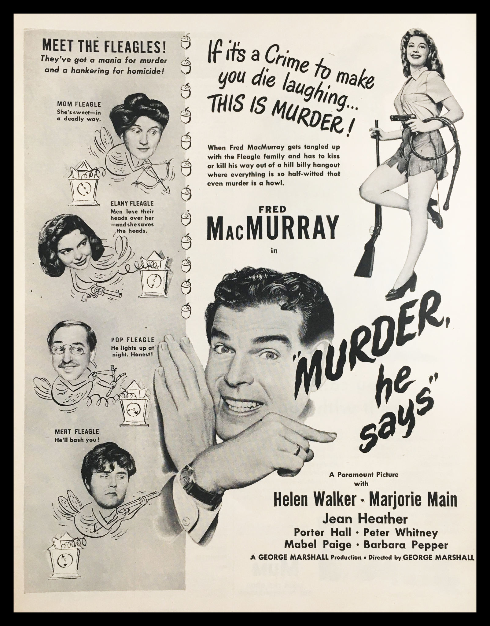 1945 Fred MacMurray in 'Murder He Says' Vintage Print Ad