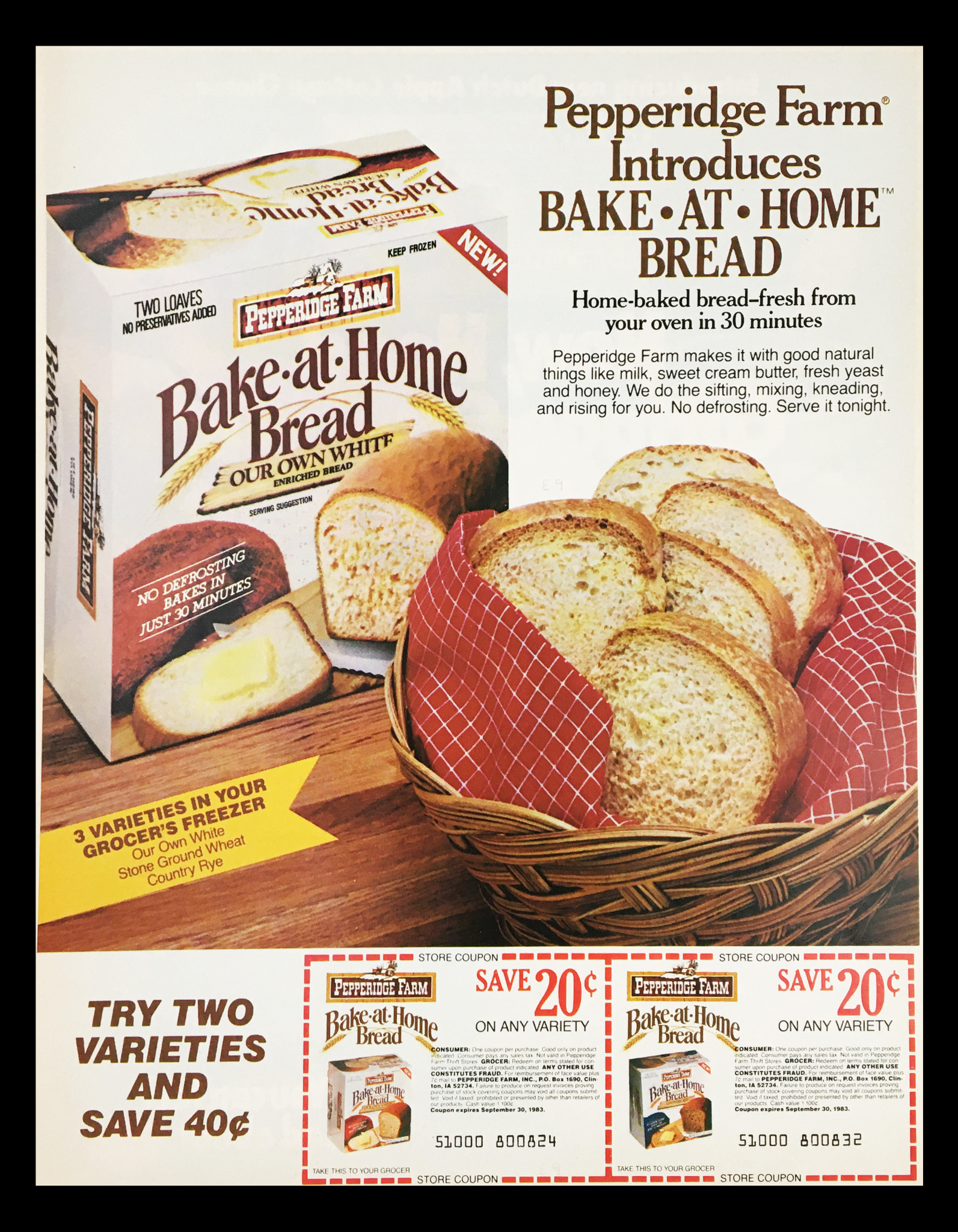 1983 Pepperidge Farm Bake-at-Home Bread Circular Coupon Advertisement