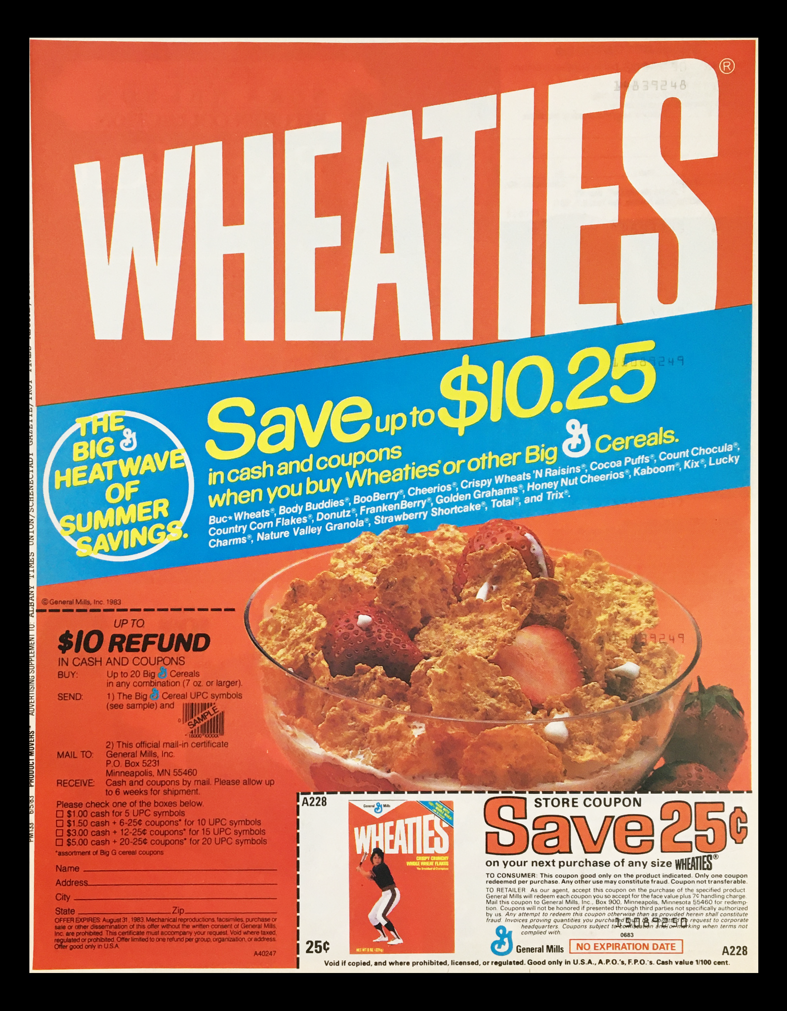 1983 General Mills Wheaties Crispy Crunchy Cereal Circular Coupon Advertisement