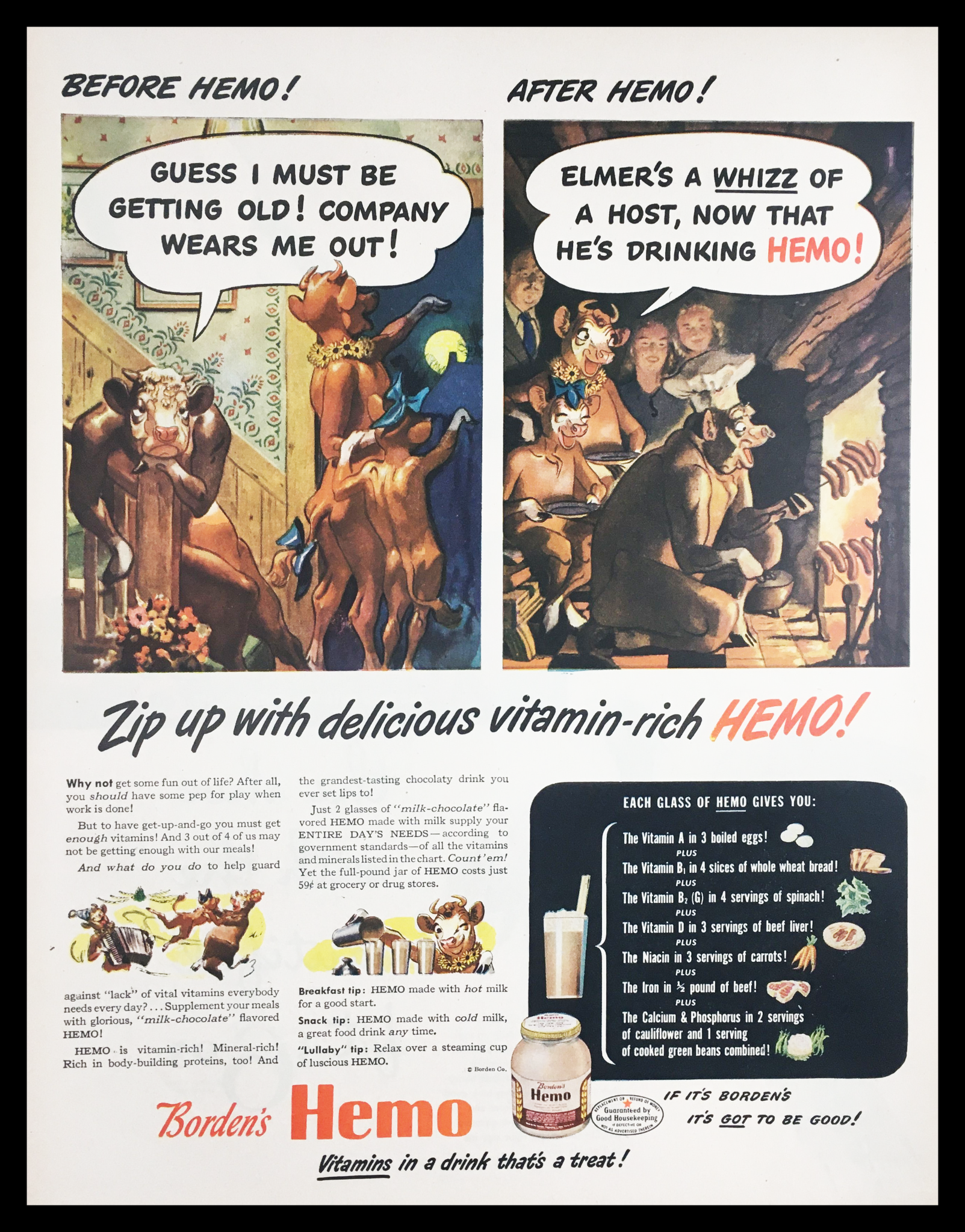 1945 Borden's Hemo Vitamins Vintage Print Ad