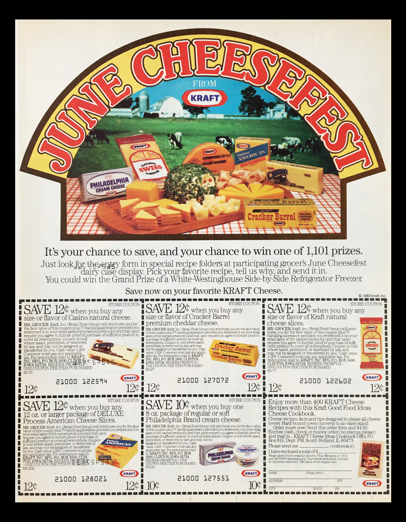 1983 Kraft Cheese June Cheesefest Circular Coupon Advertisement