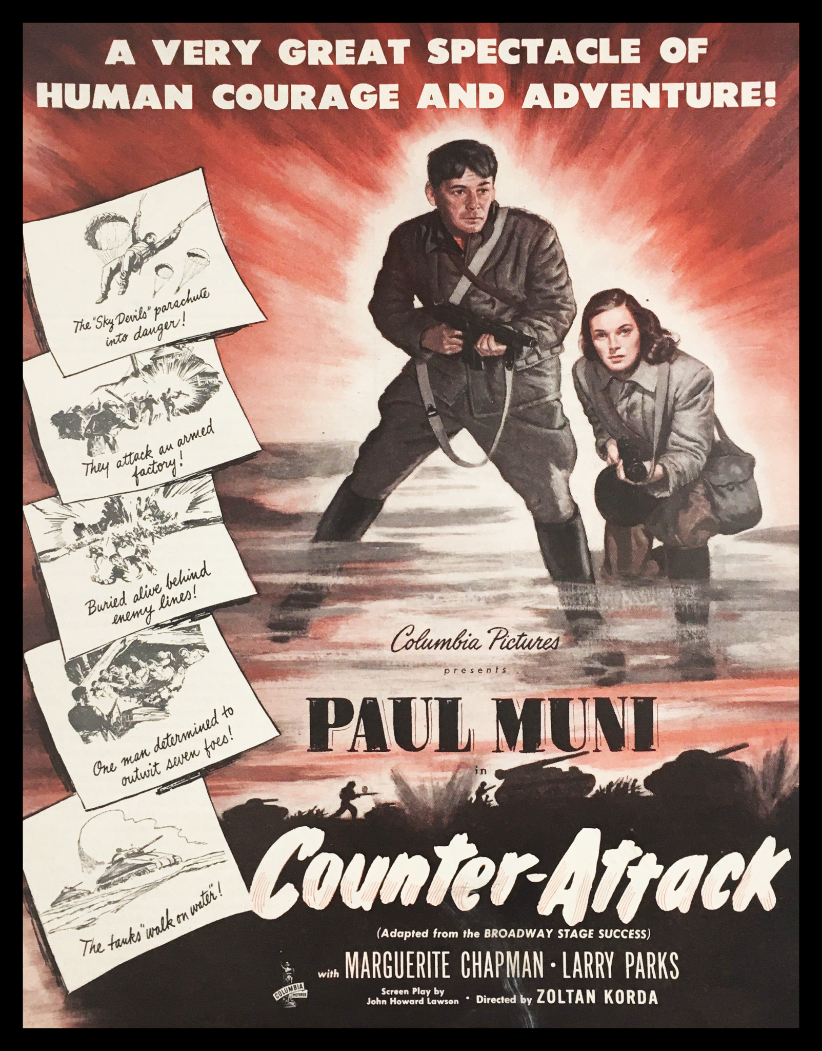 1945 Columbia Pictures Paul Muni in Counter-Attack Vintage Print Ad