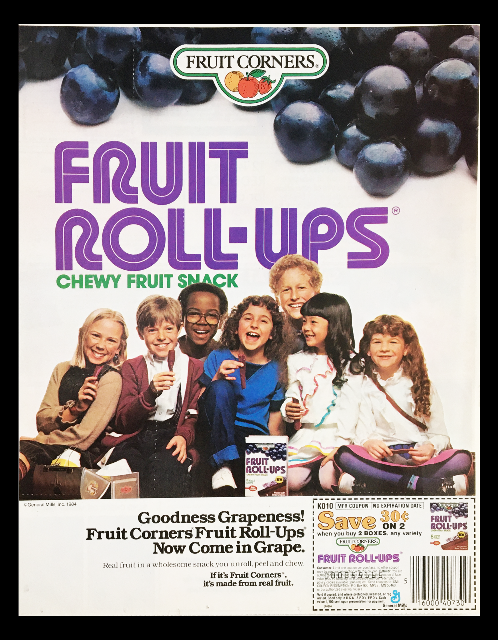 1984 Fruit Corners Fruit Roll-Ups Chewy Snack Circular Coupon Advertisement