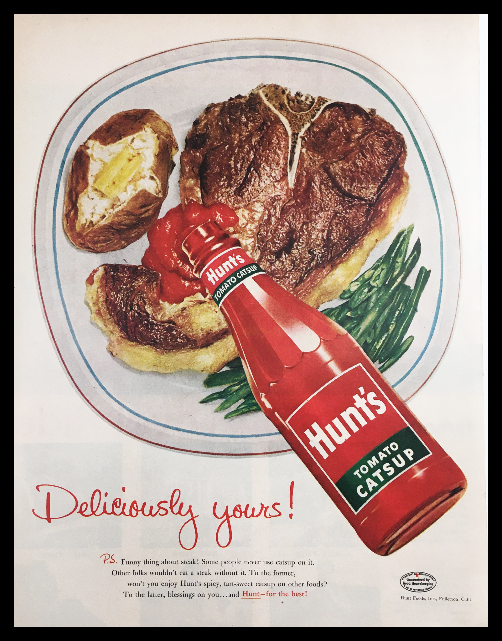 1945 Hunt's Tomato Catsup Vintage Print Ad