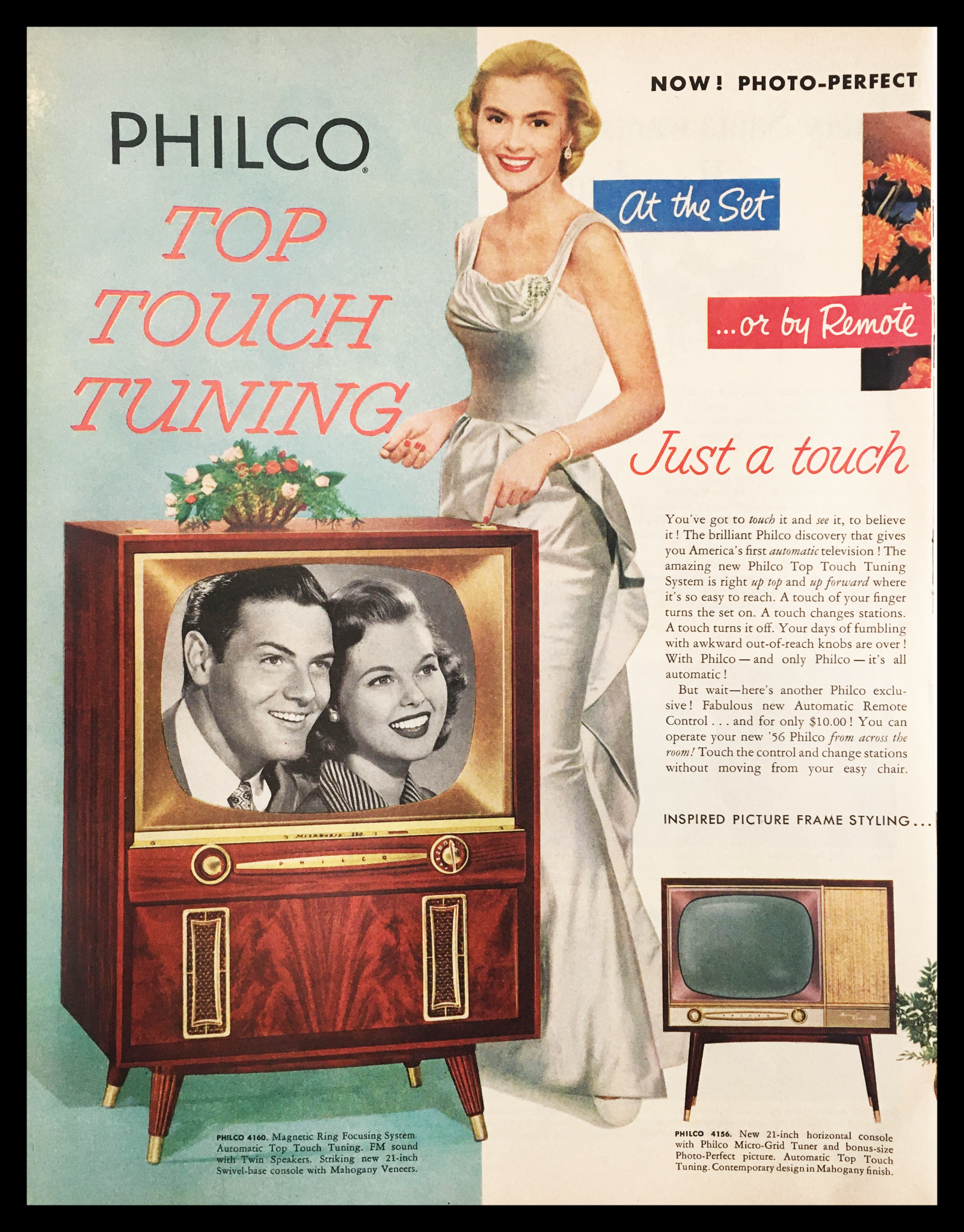 1956 Philco America's First Automatic Television Vintage Print Ad