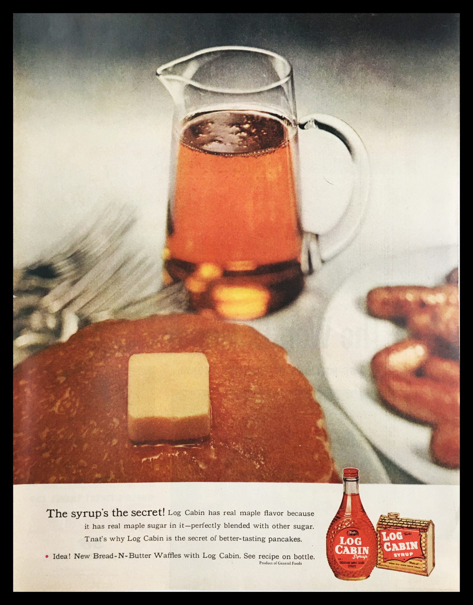 1956 Log Cabin Syrup Real Maple Sugar Vintage Print Ad