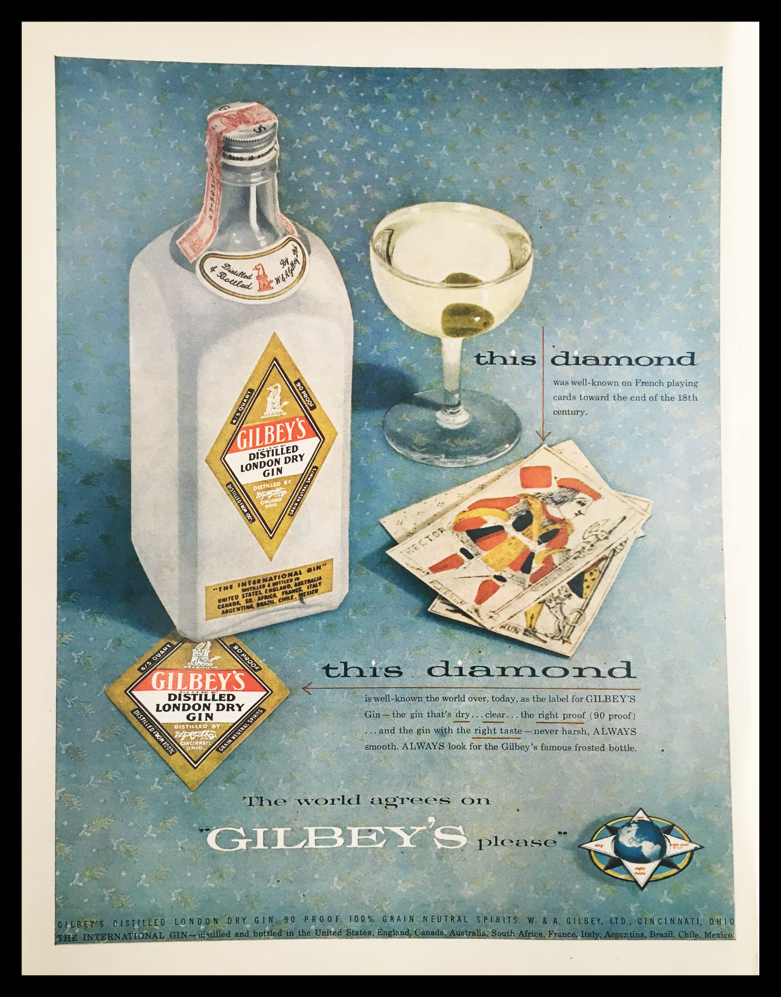 1955 Gilbey's Distilled London Dry Gin Vintage Print Ad