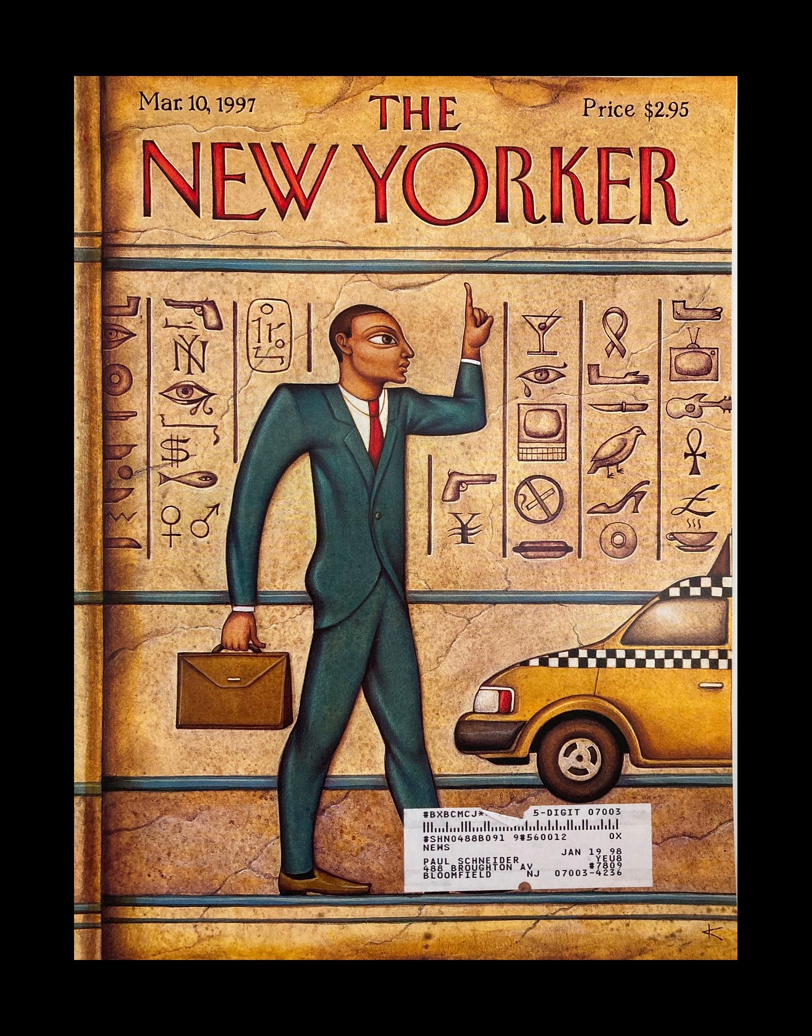 COVER ONLY The New Yorker March 10 1997 Tut's Taxi by Anita Kunz