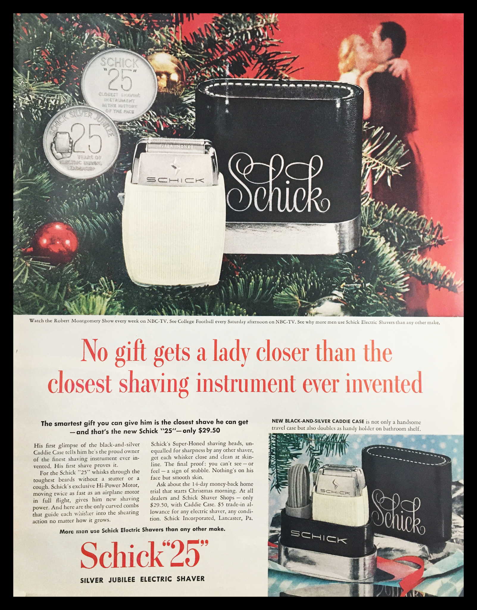 1955 Schick Electric Shavers feat. Robert Montgomery Show Vintage Print Ad