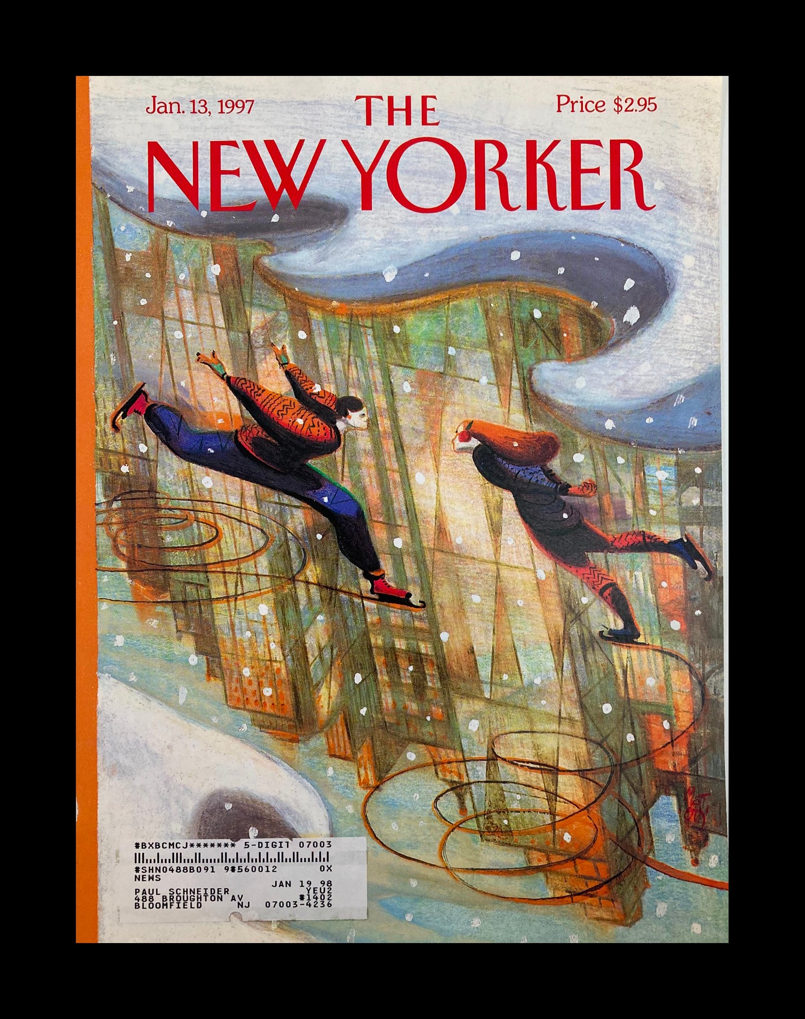 COVER ONLY The New Yorker January 13 1997 Ice Skating by Lorenzo Mattotti