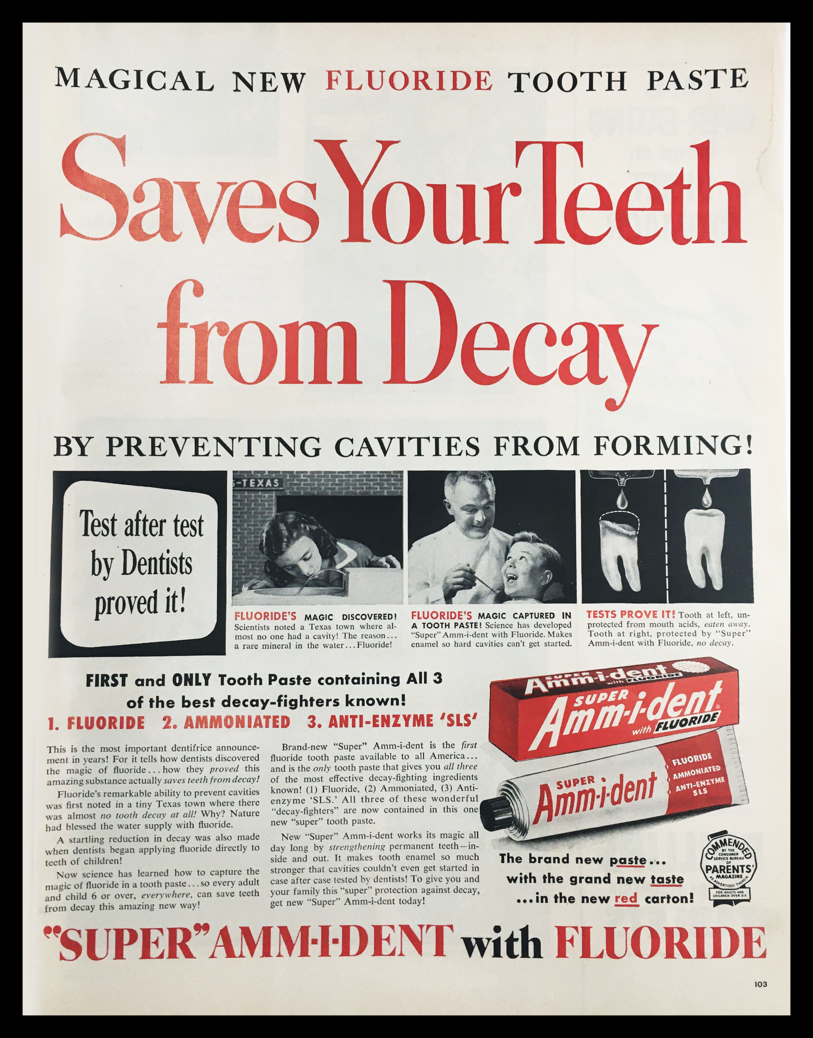 1955 Super Ammident with Fluoride Toothpaste Vintage Print Ad