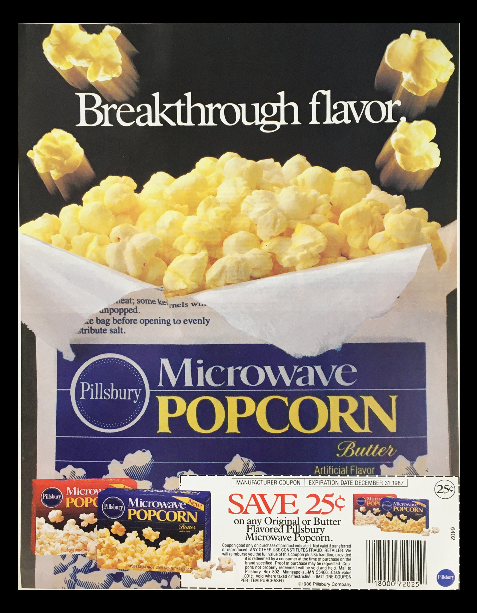 1987 Pillsbury Microwave Popcorn Butter Circular Coupon Advertisement