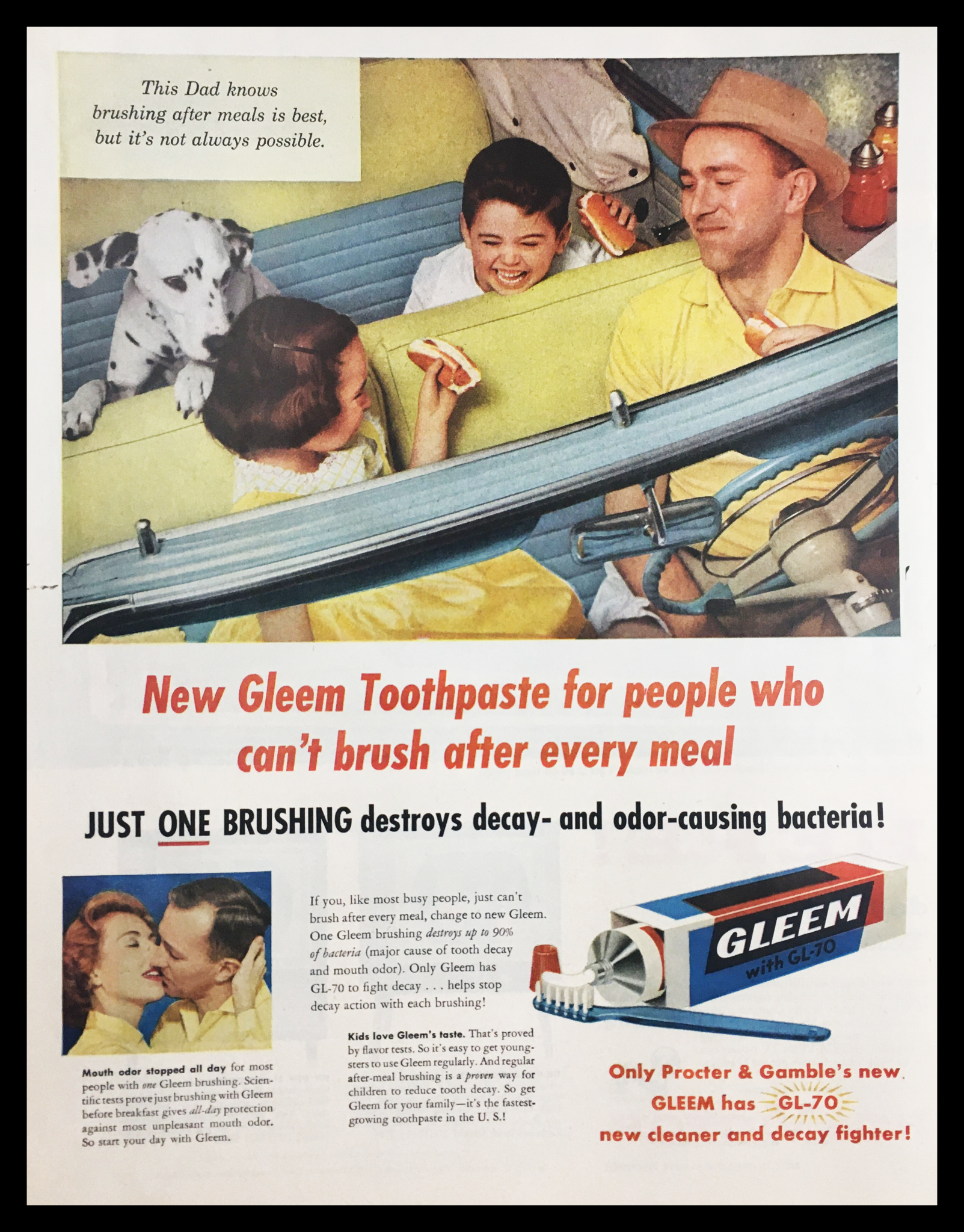 1955 Gleem with GL-70 Toothpaste Vintage Print Ad