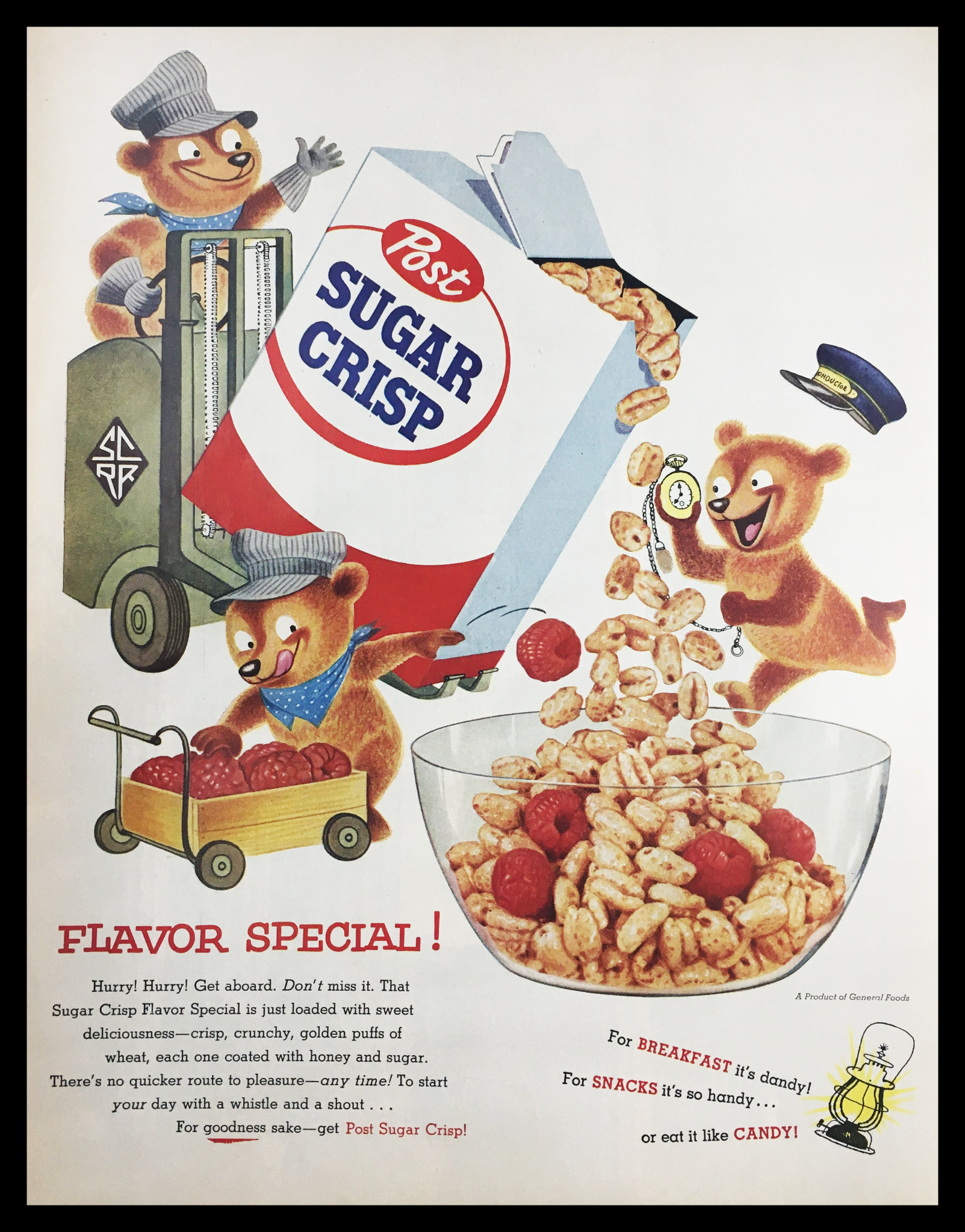 1955 Post Sugar Crisp Special Golden Puffs Vintage Print Ad