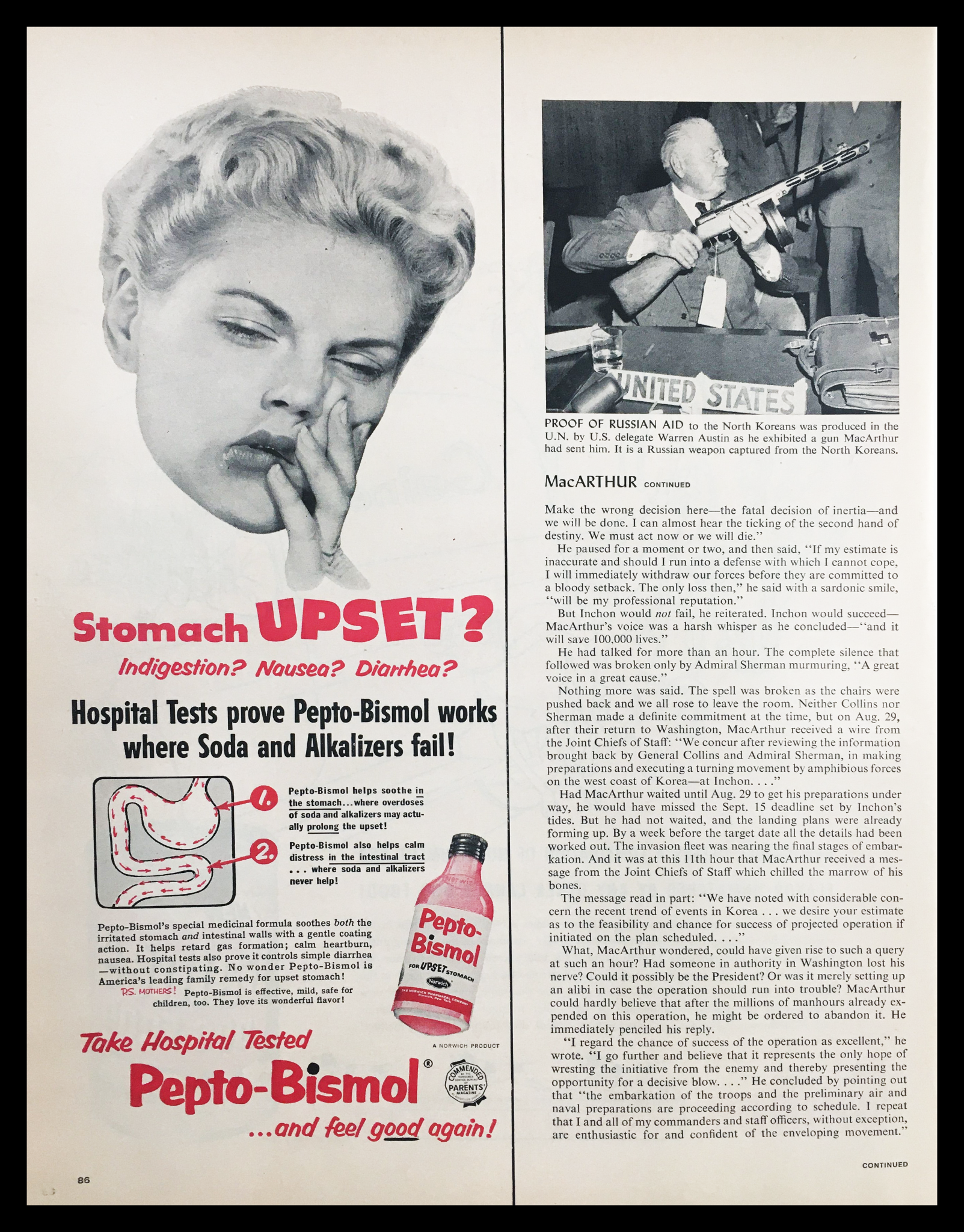 1955 Pepto-Bismol for Upset Stomach Vintage Print Ad