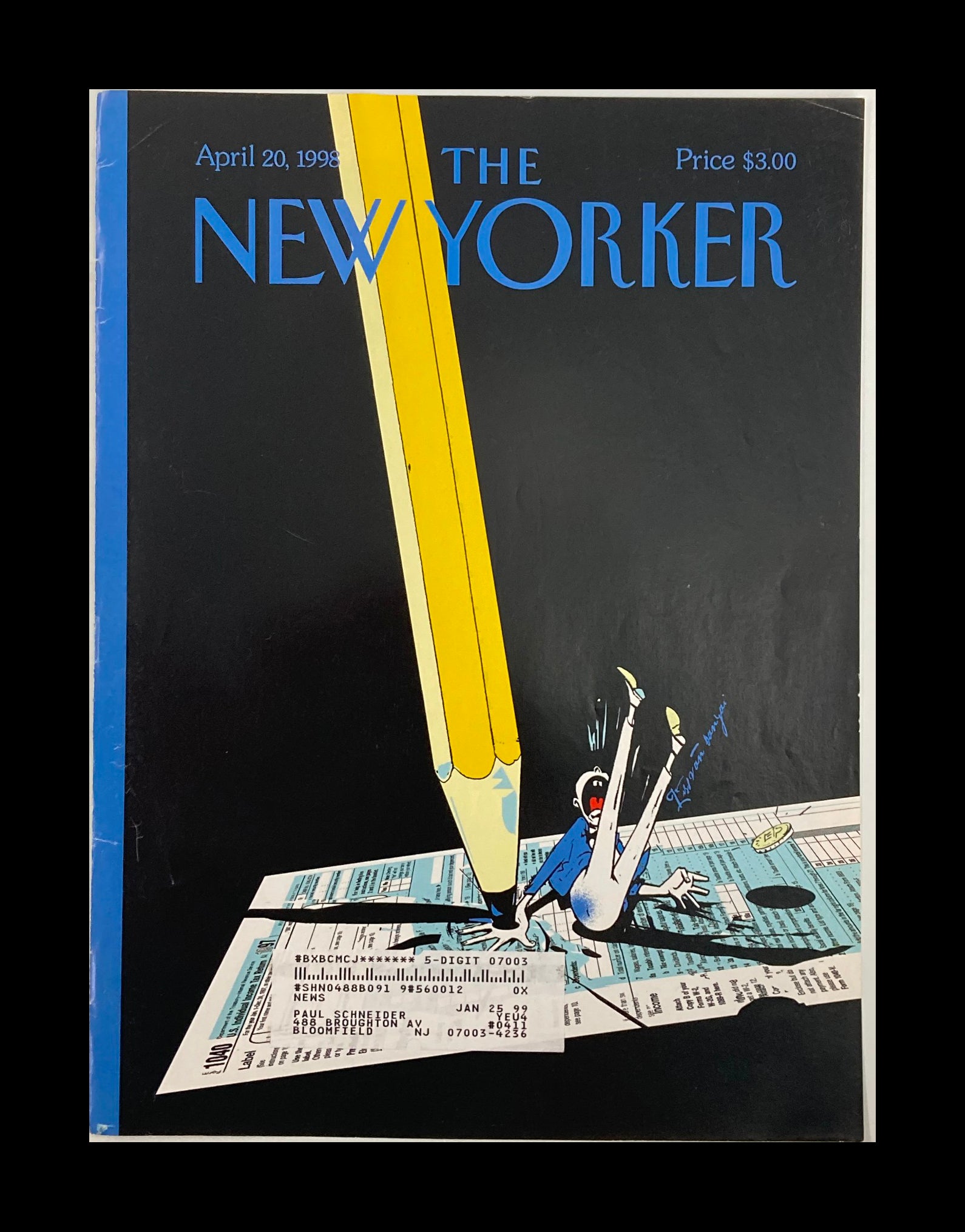 COVER ONLY The New Yorker April 20 1998 Nothing is Certain But by Istan Banyai