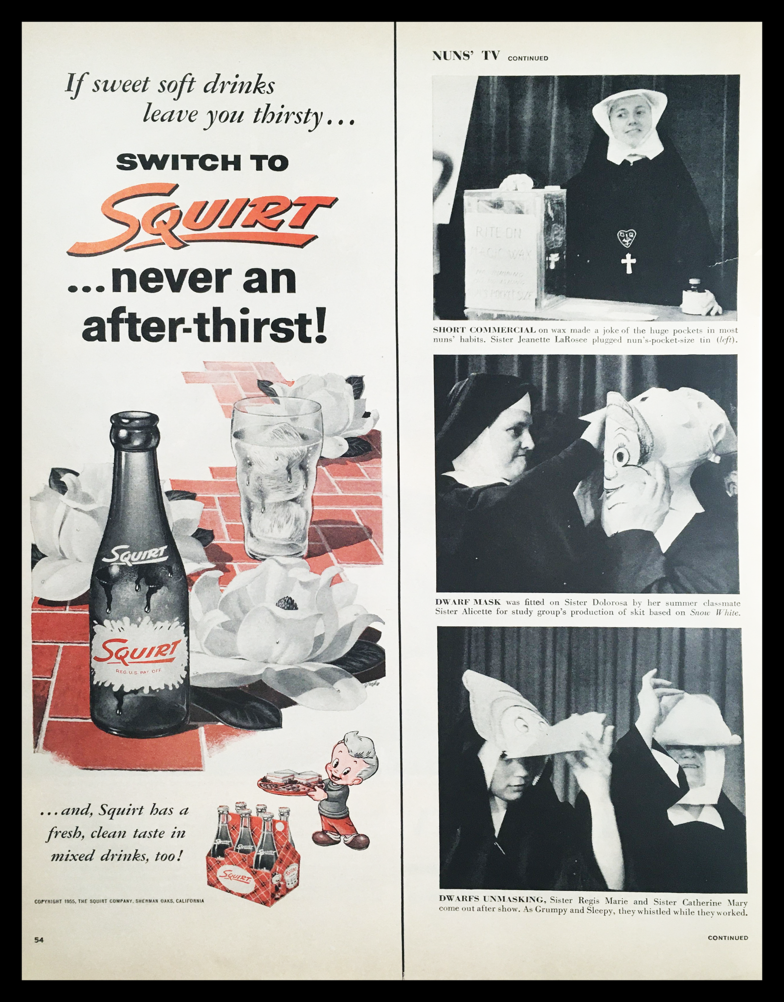 1955 Squirt Soda Never An After-Thirst Vintage Print Ad