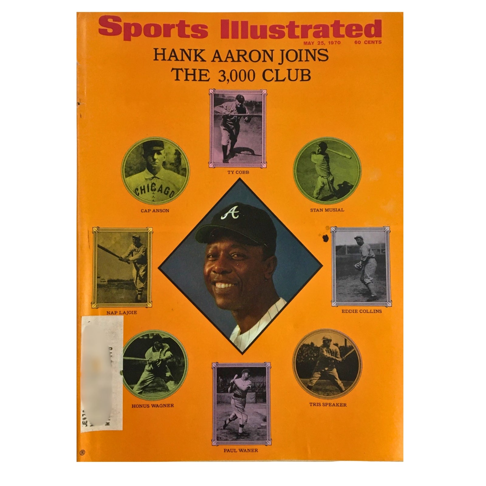 Cover of Sports Illustrated magazine from May 25, 1970, celebrating Hank Aaron's achievement in joining the 3,000 club, featuring images of baseball legends. This is one of six magazines in the Baseball Legends and History collection from the 1960s to 1990s.