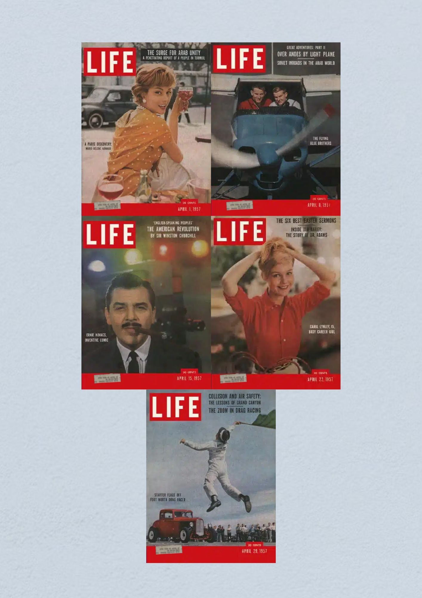 Life Magazine Lot of 5 Full Month April 1957 1, 8, 15, 22, 29 Civil Rights Era