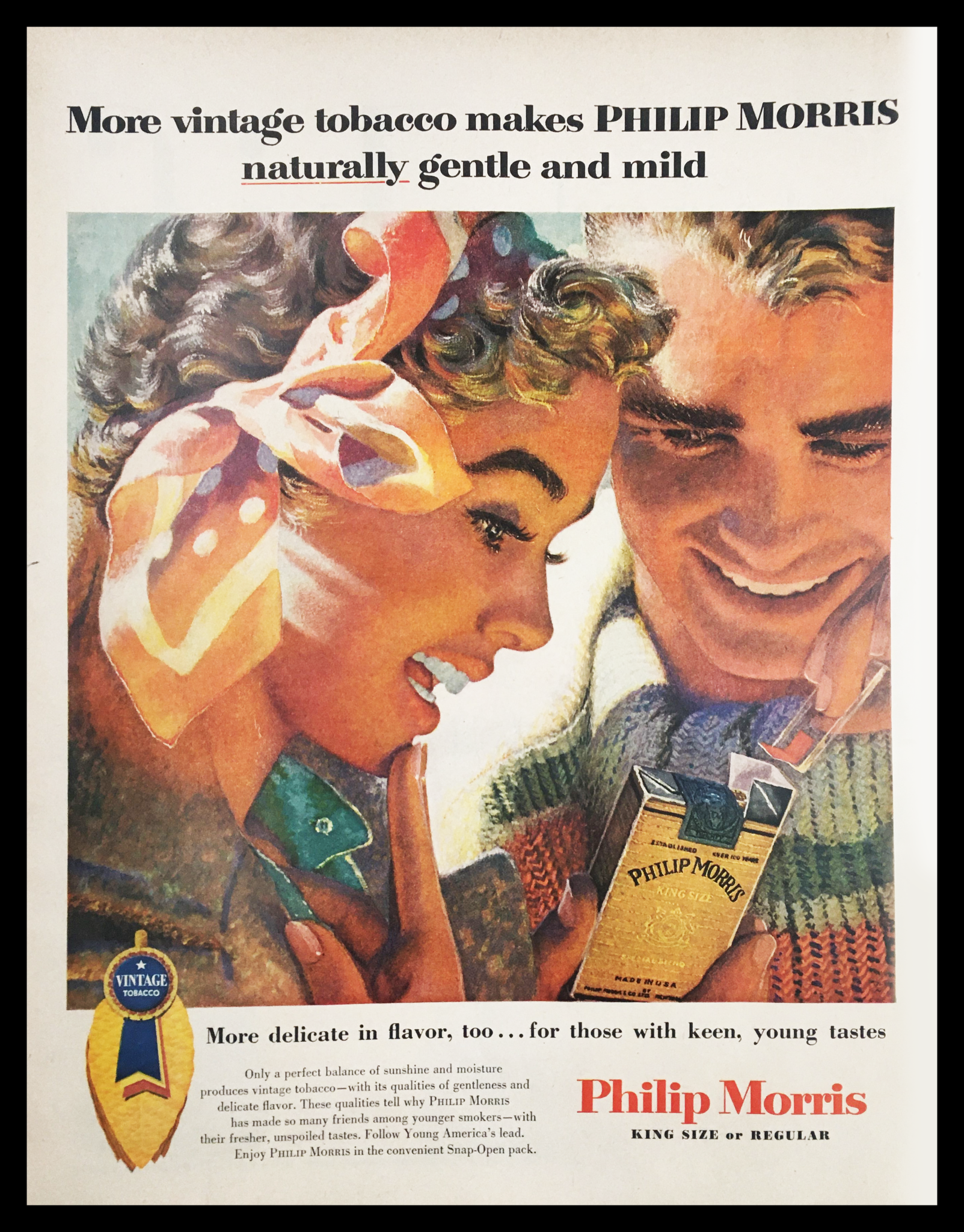 1955 Philip Morris King Size Regular Tobacco Vintage Print Ad