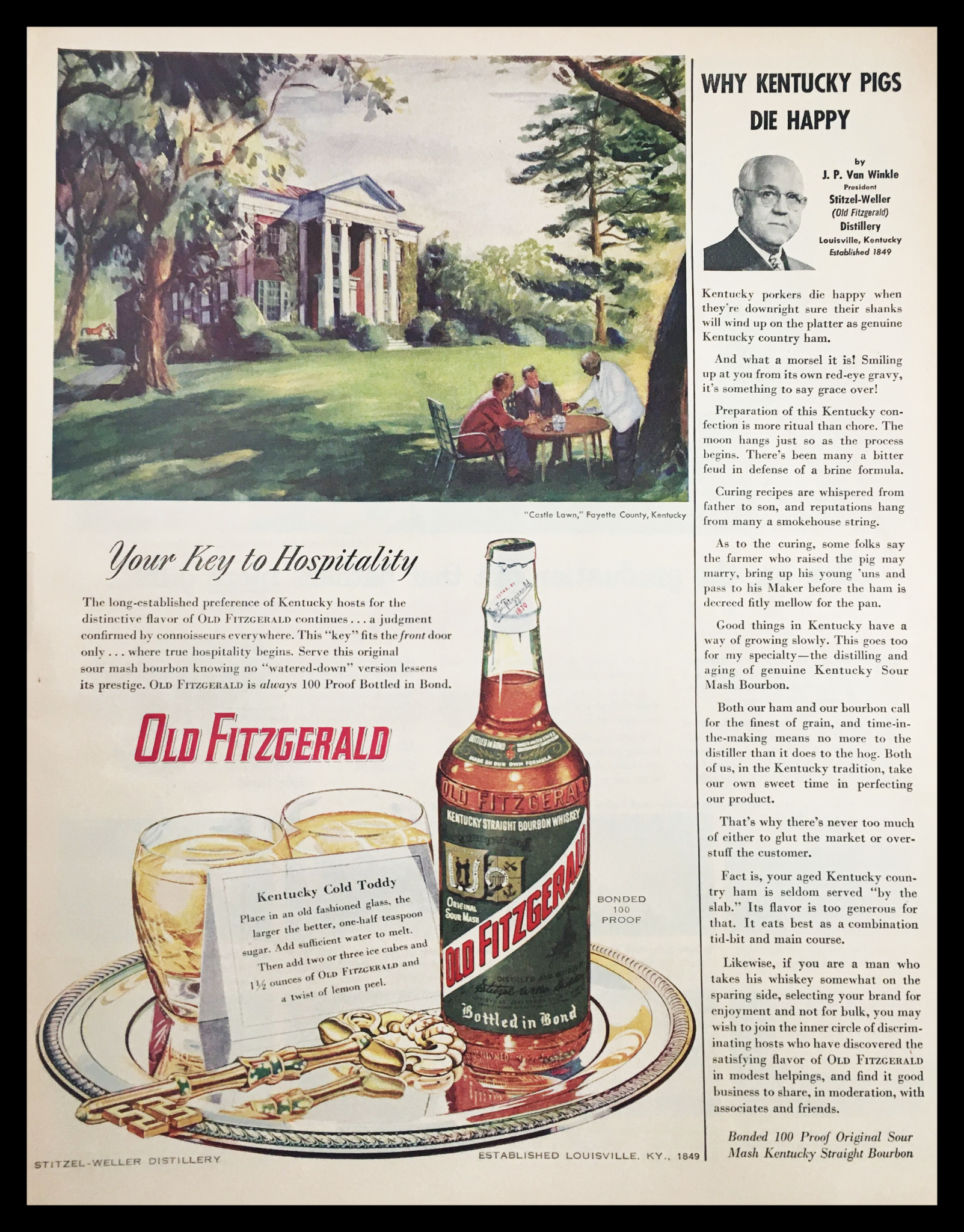 1955 Old Fitzgerald Kentucky Straight Bourbon Vintage Print Ad