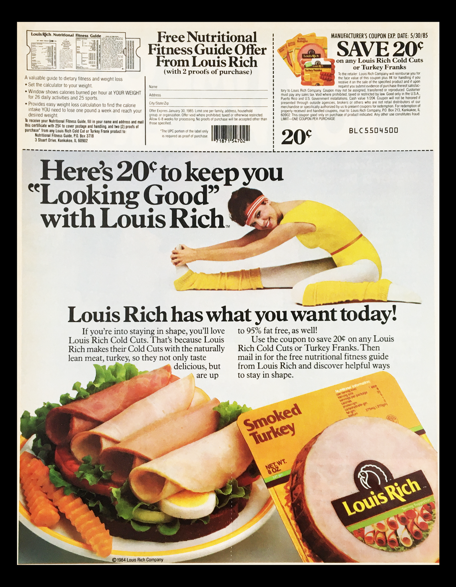 1985 Louis Rich Smoked Turkey Circular Coupon Advertisement