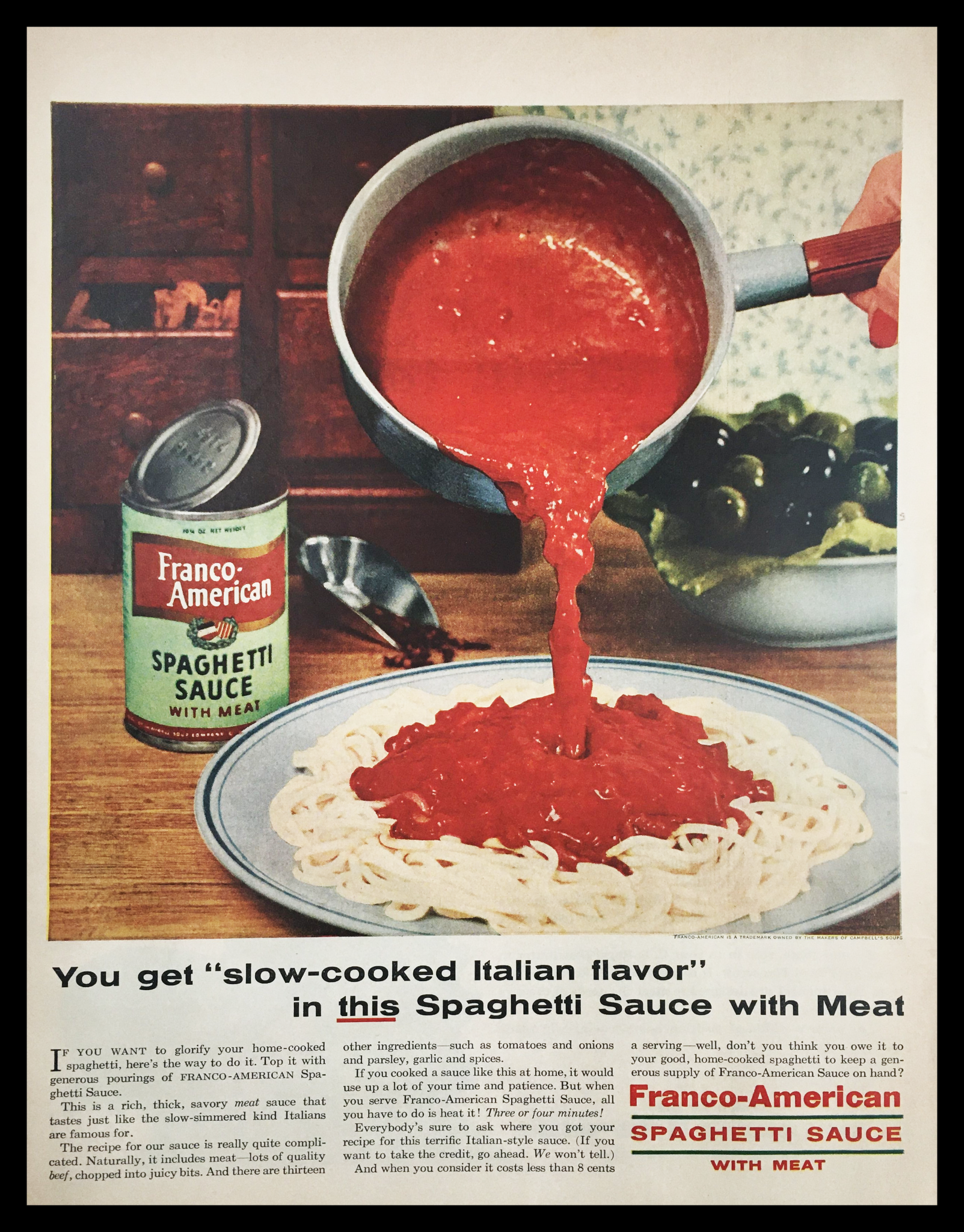 1955 Franco-American Spaghetti Sauce with Meat Vintage Print Ad