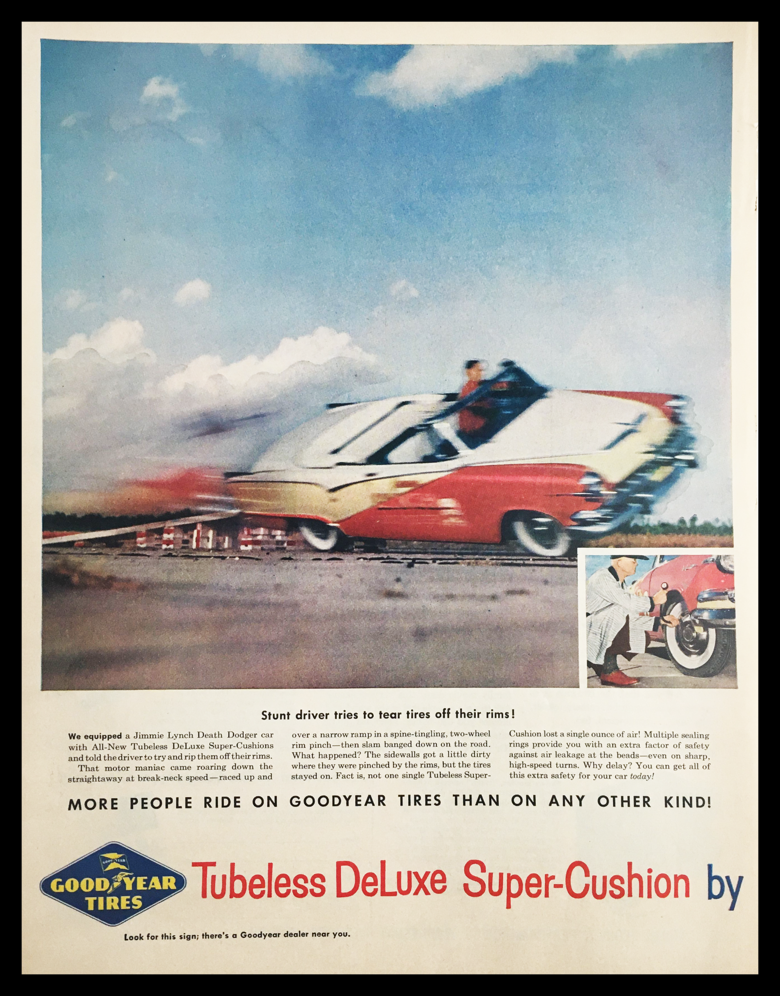 1955 Goodyear Tires Tubeless DeLuxe Super-Cushion Vintage Print Ad