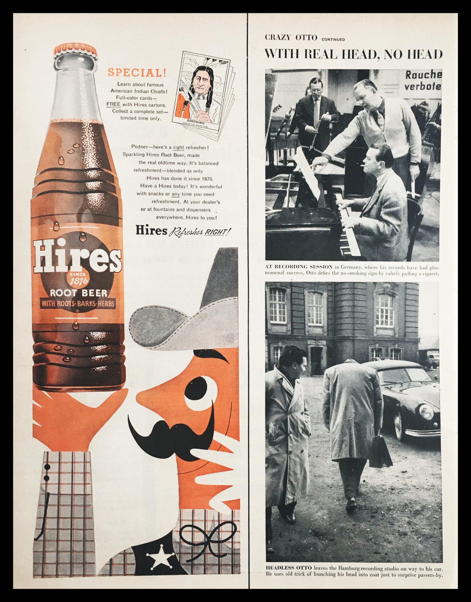 1955 Hires Root Beer with Roots Barks Herbs Vintage Print Ad